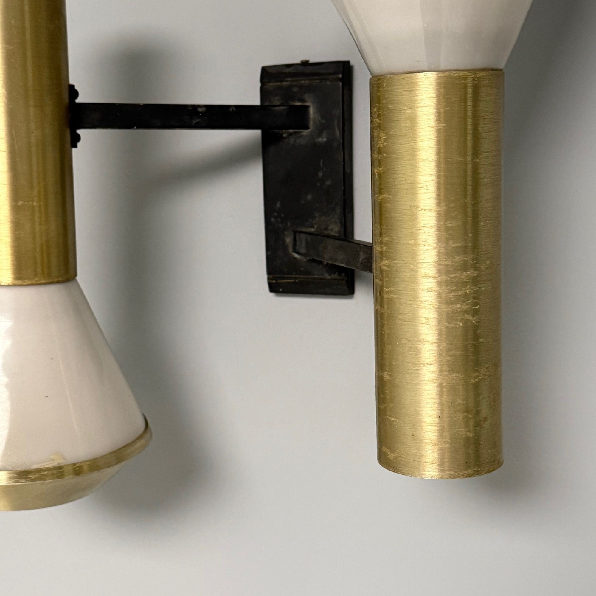 Stilux, Italian Mid-Century Modern, Wall Sconces, Brass, Aluminum, Italy, 1960s