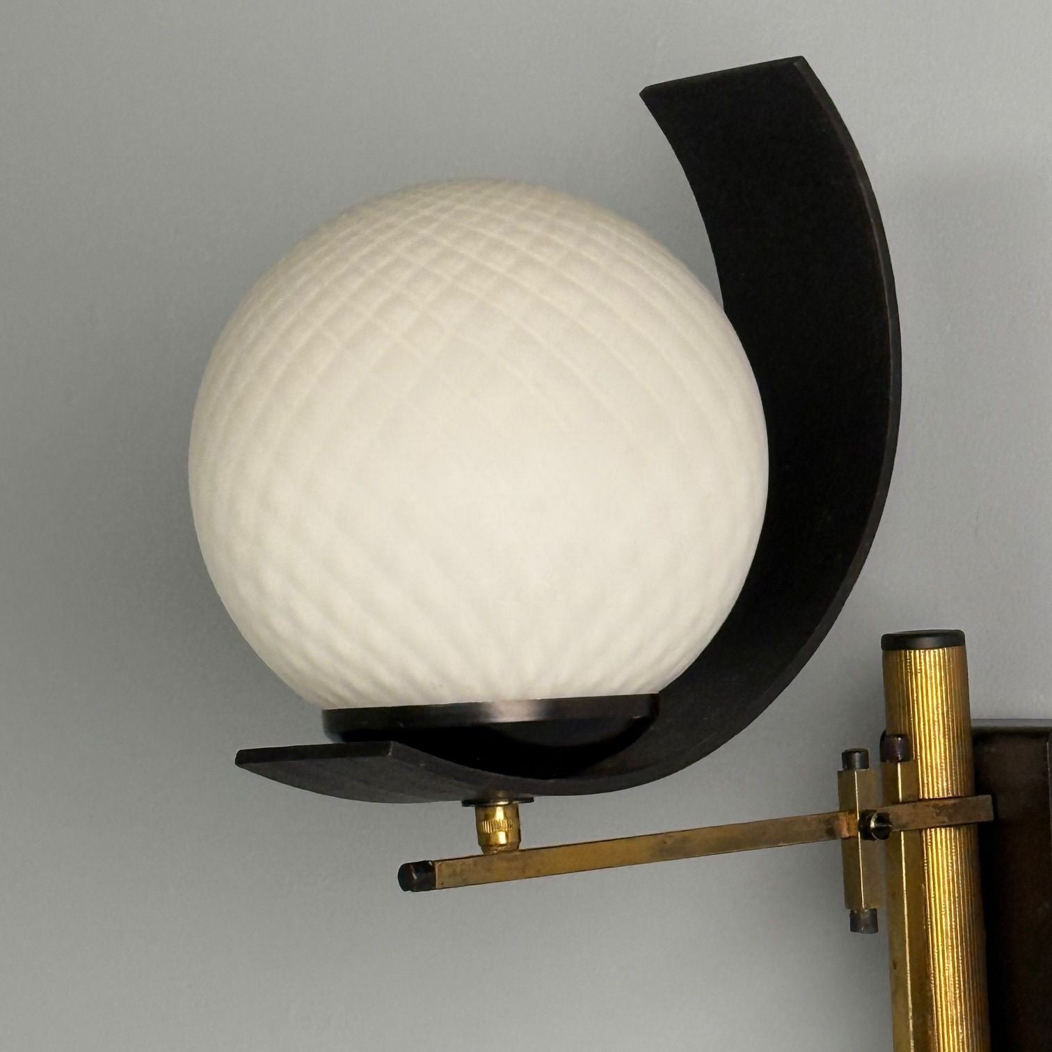 Stilux Attr., Italian Mid-Century Modern, Dome Wall Sconce, Brass, Iron, Glass