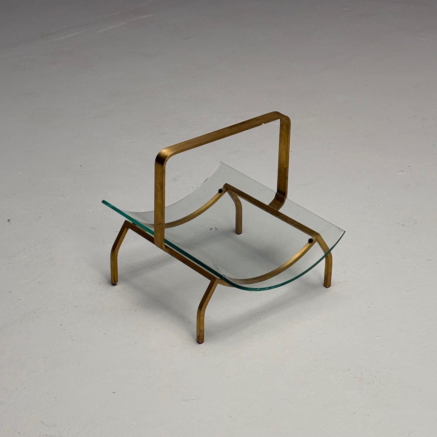 Fontana Arte, Italian Mid-Century Modern, Magazine Rack, Brass, Glass, 1970s