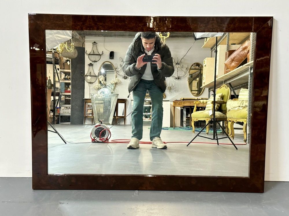 Modern Rectangular Lacquered Faux Tortoise Wall / Console Mirror, Made in Italy