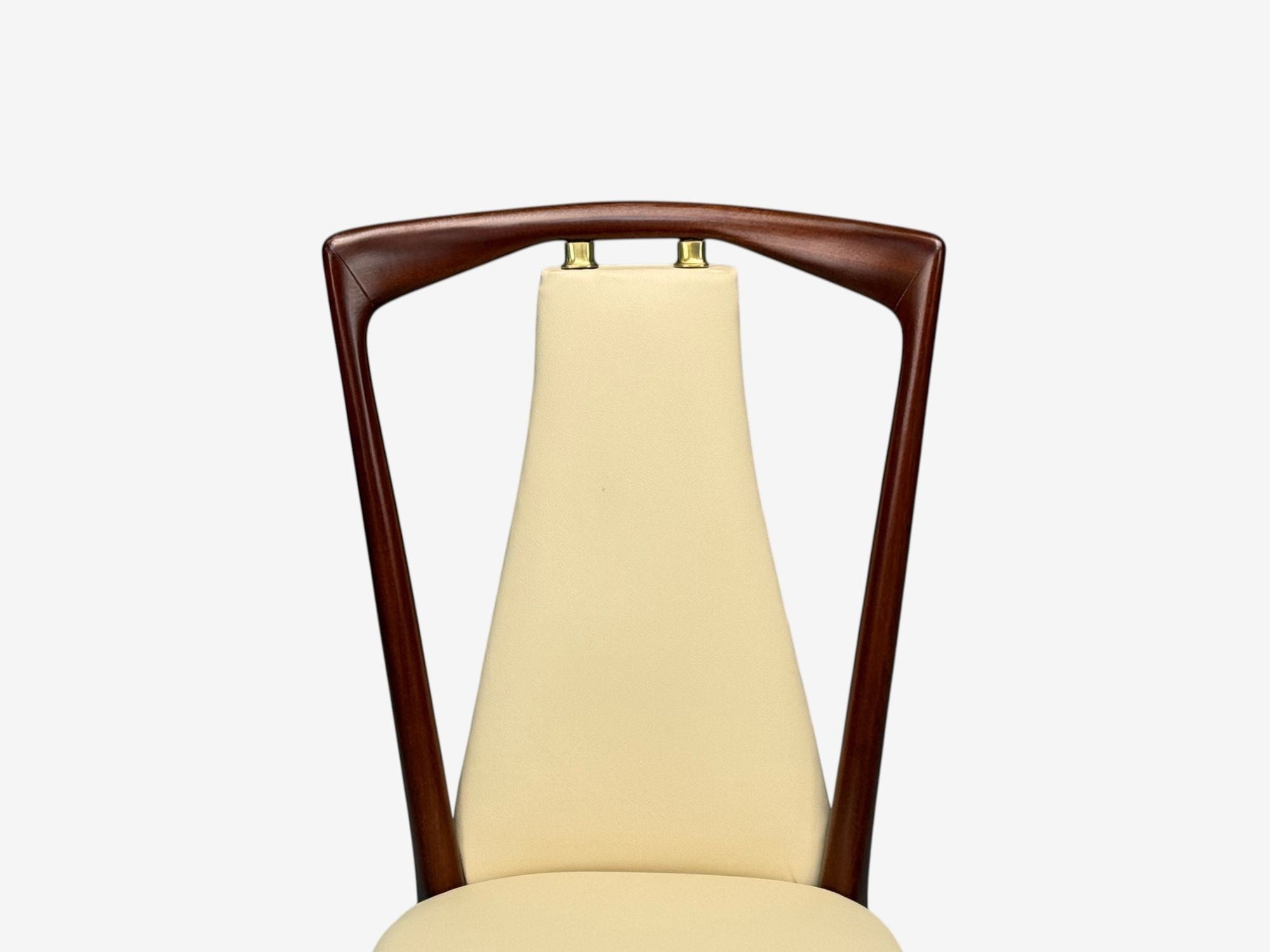 Osvaldo Borsani attr., Mahogany, Brass, Leather, Dining Chairs, Italy, 1950s