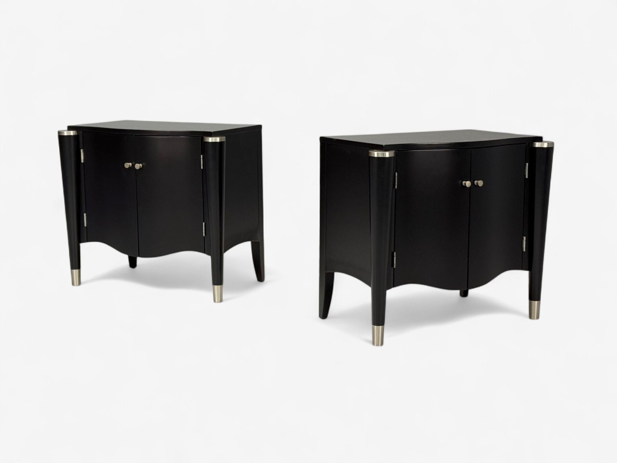 Hollywood Regency, Black Lacquer, Chrome, Nightstands, USA, 1970s