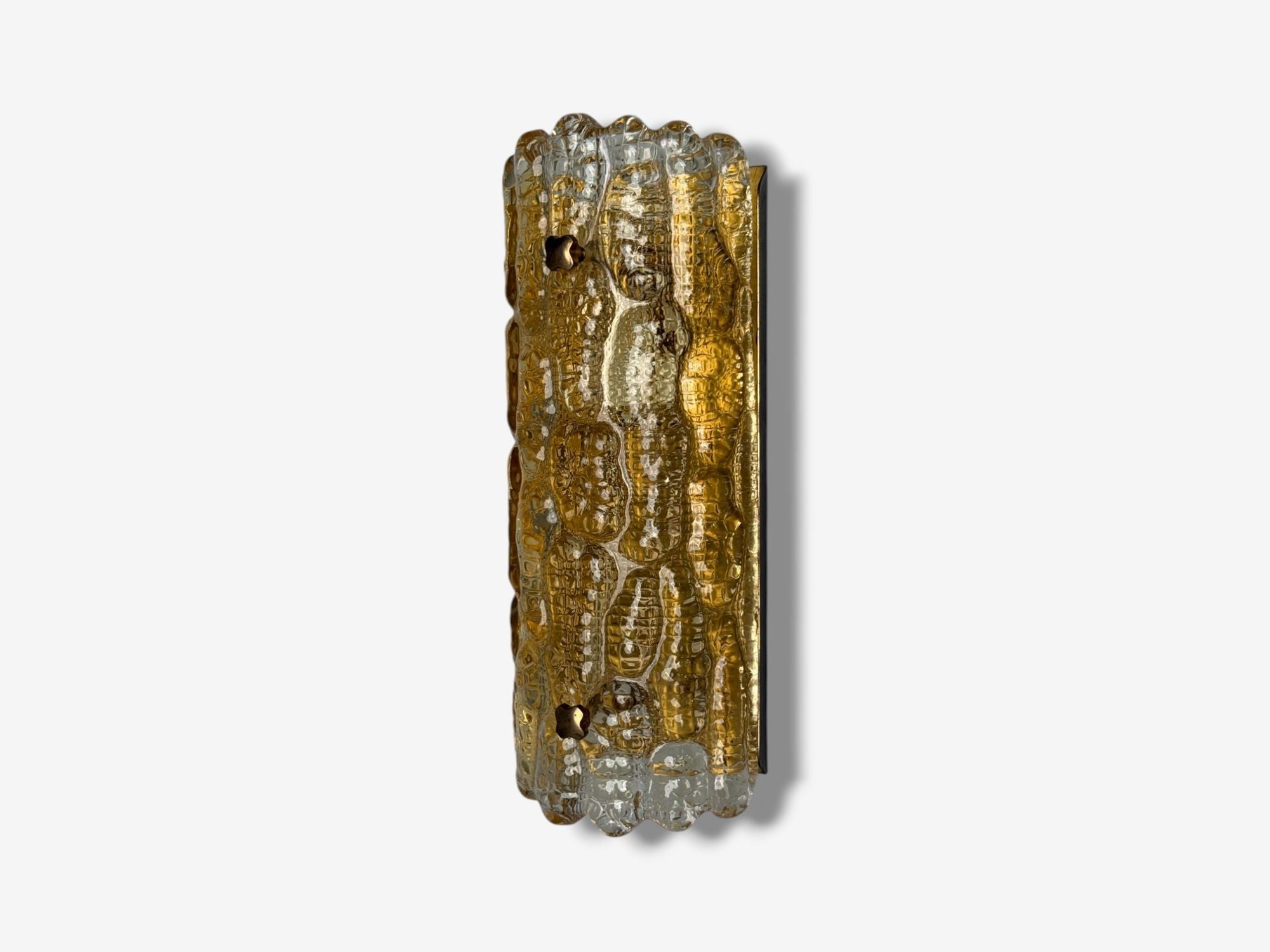 Lyfa, Textured Glass, Patinated Brass, Wall Light, Sweden, 1970s