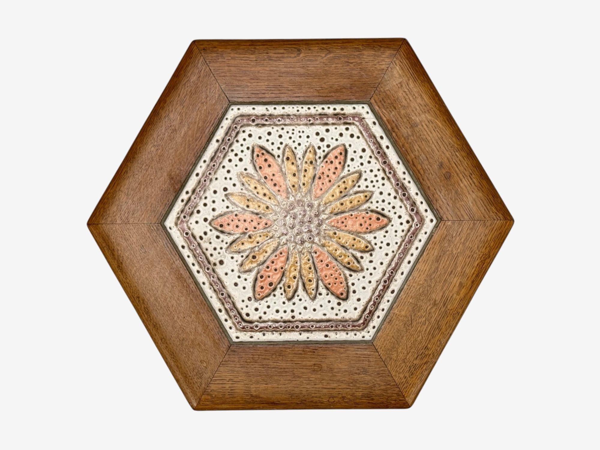 Danish Modern, Oak, Ceramic, Side Table, Denmark, 1975