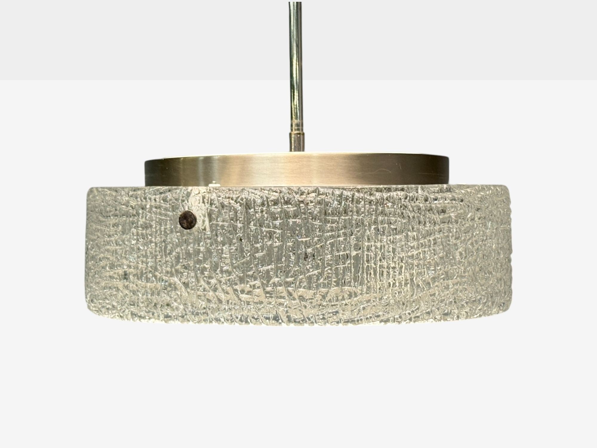 Kaiser Leuchten, Textured Glass, Nickel, Pendant Light, Germany, 1960s