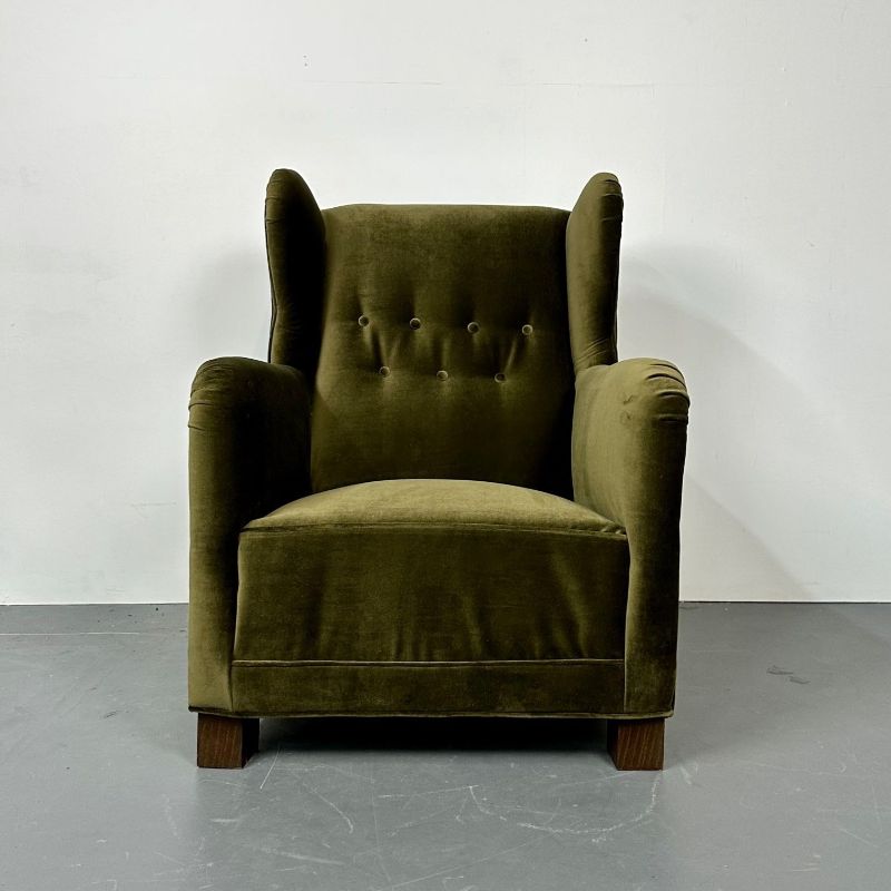 Danish Cabinetmaker Wingback / Lounge Chair, Scroll Arm, Flemming Lassen Style