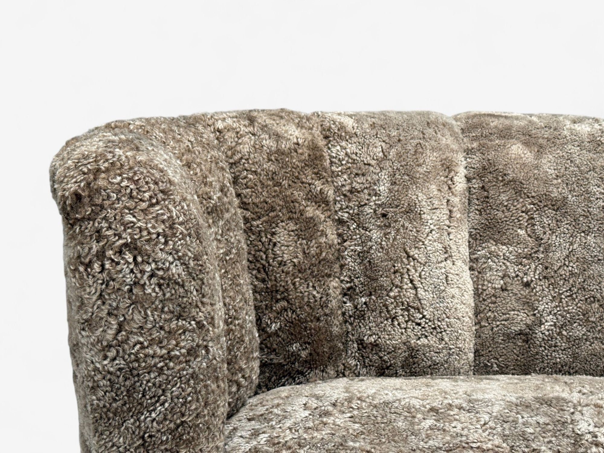 Danish Modern, Beechwood, Sahara Sheepskin, Banana Sofa, Denmark, 1940s