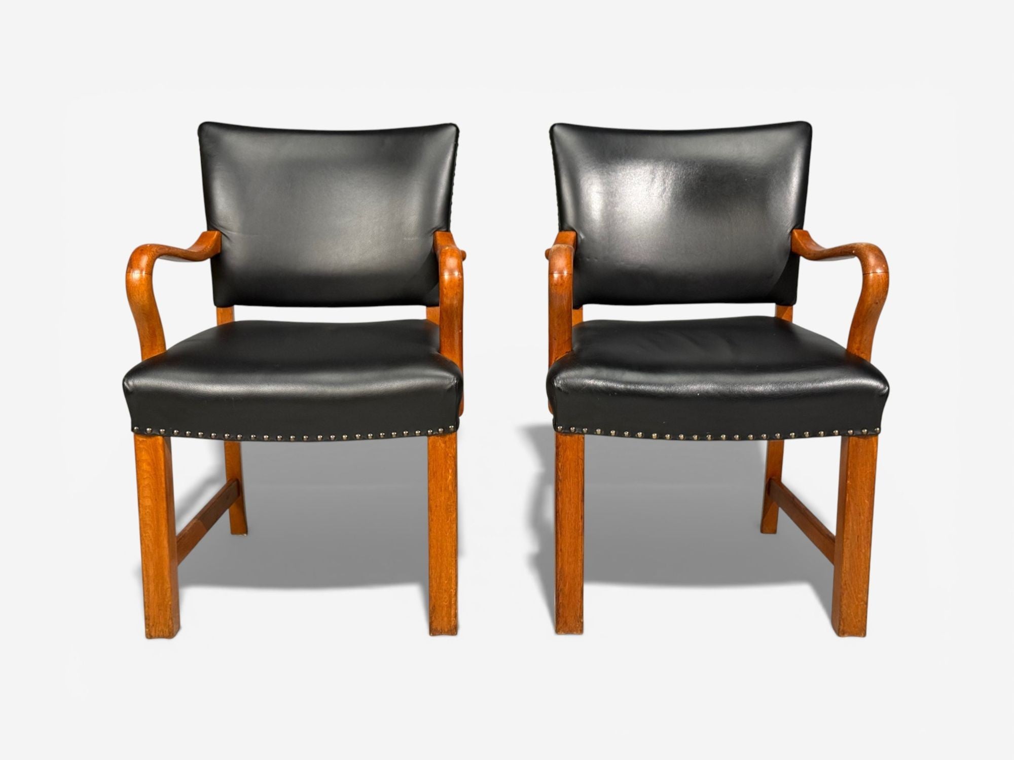 Danish Modern, Armchairs, Black Leather, Bentwood, Denmark, 1960s