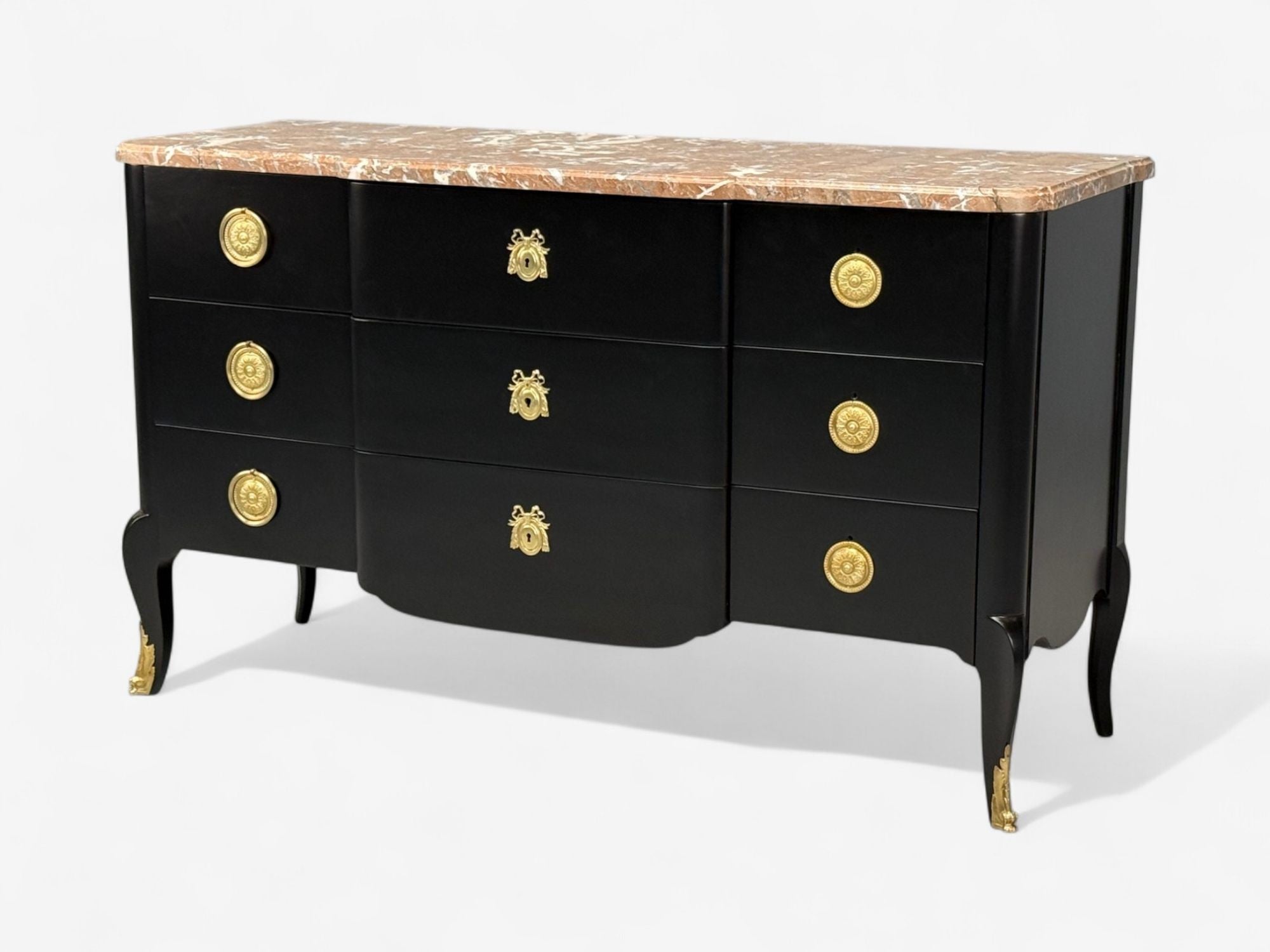 Maison Jansen, Mahogany, Bronze, Marble, Ebonized Commode, France, 1940s