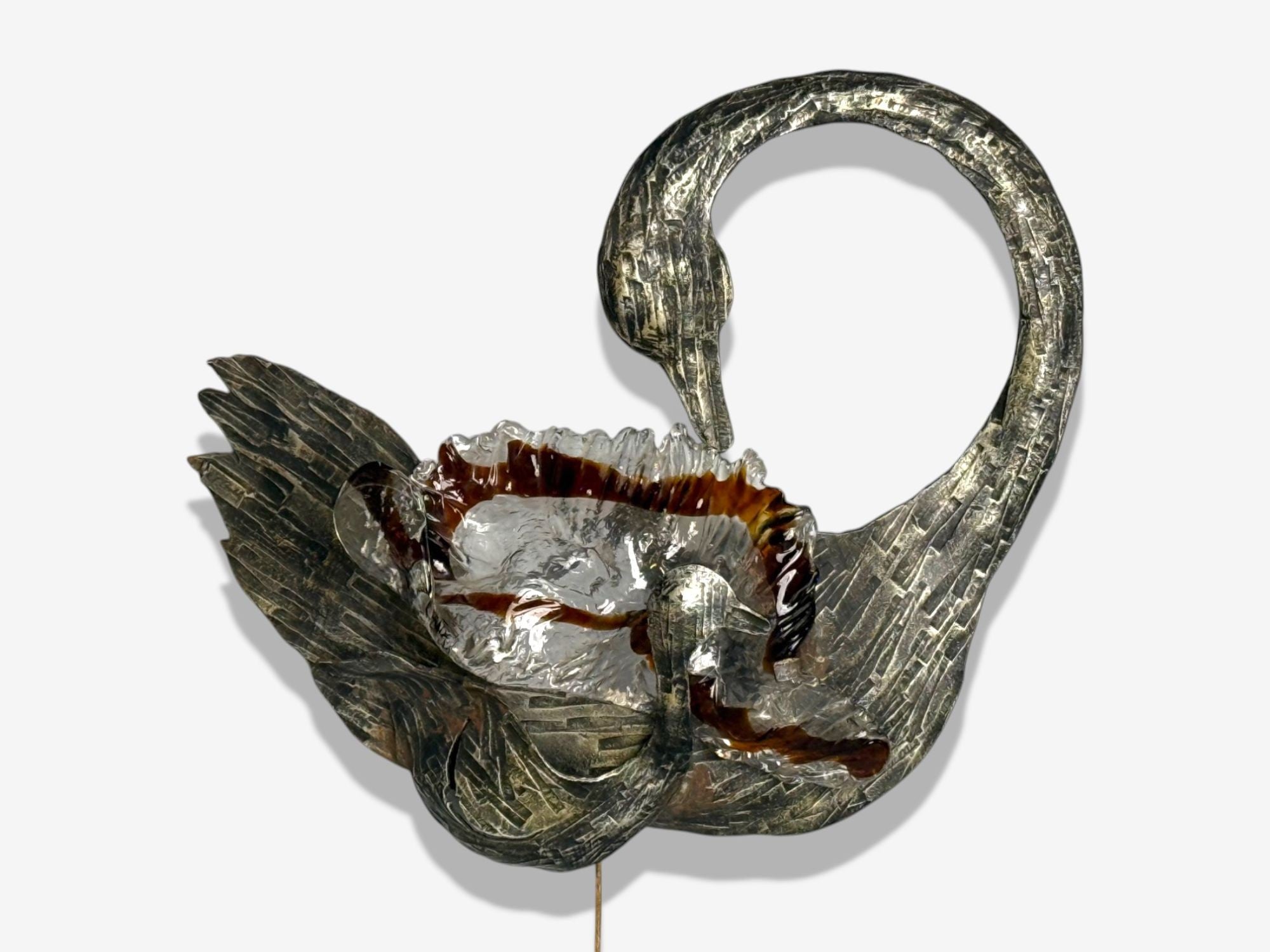 Italian Modern, Patinated Metal, Art Glass, Large Wall Sconce, Italy, 1960s