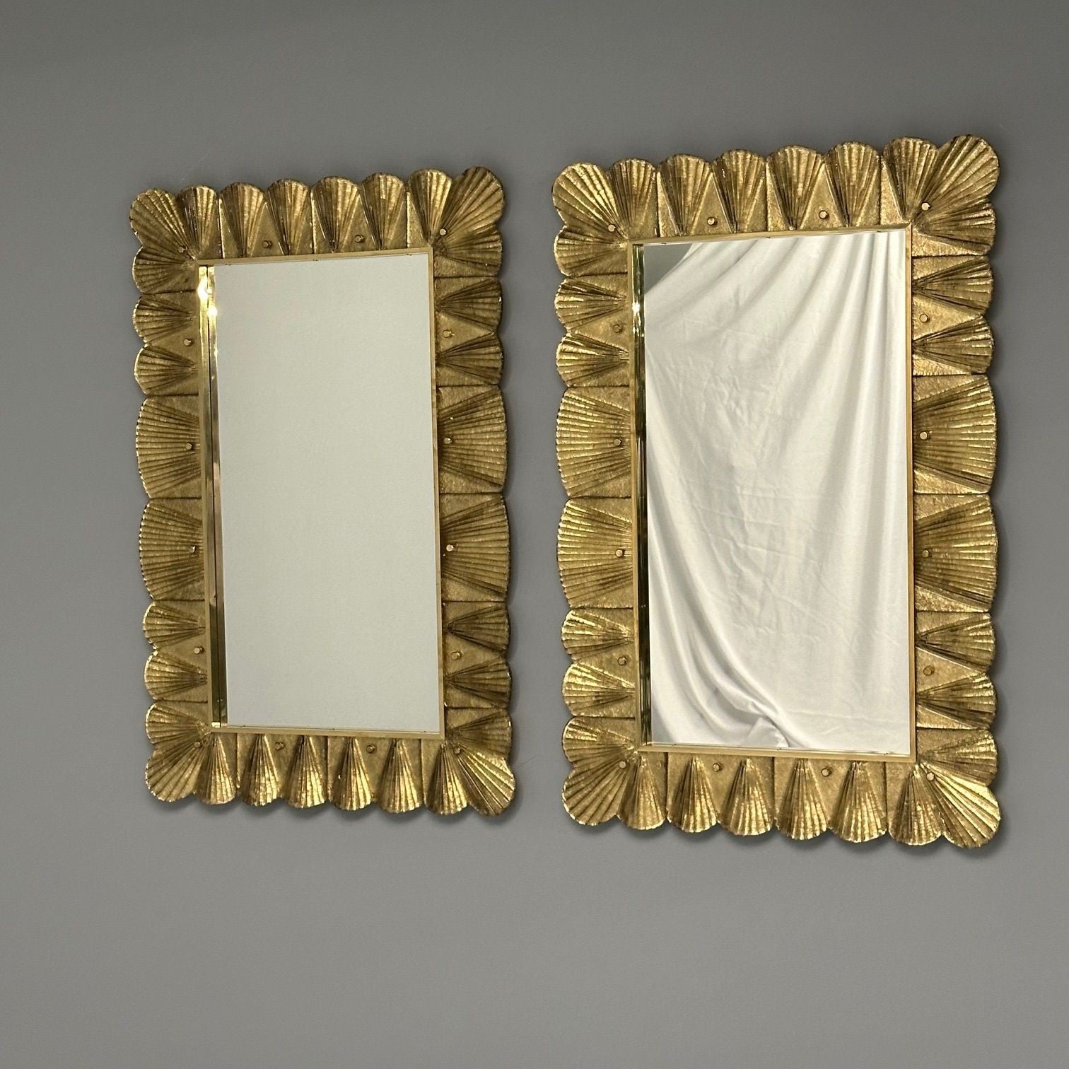 Modern, Italian Wall Mirrors, Scallop Motif, Murano Glass, Gold Gilt