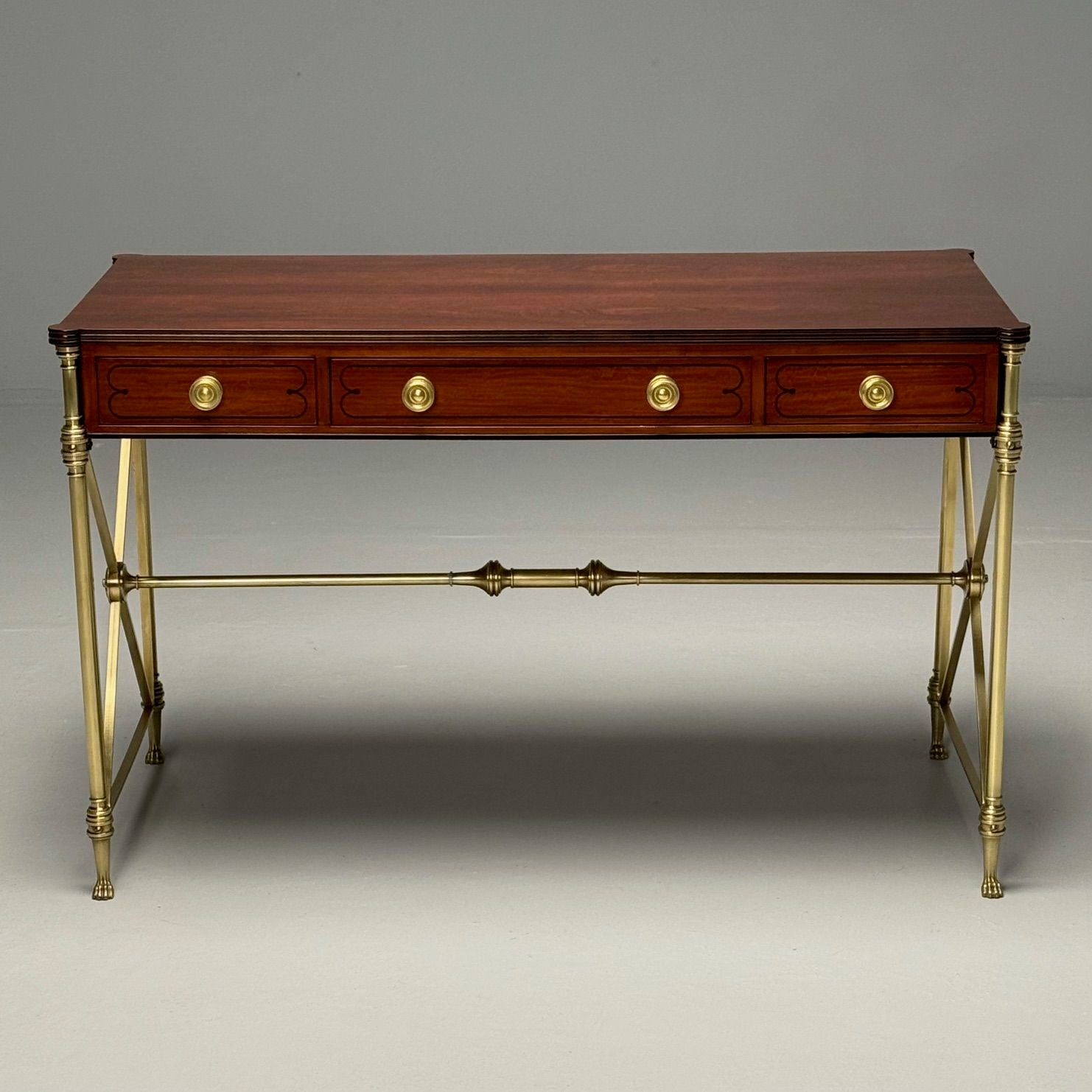 Kittinger, English Regency, Campaign Desk, Rosewood, Satinwood, Brass, USA 1950s
