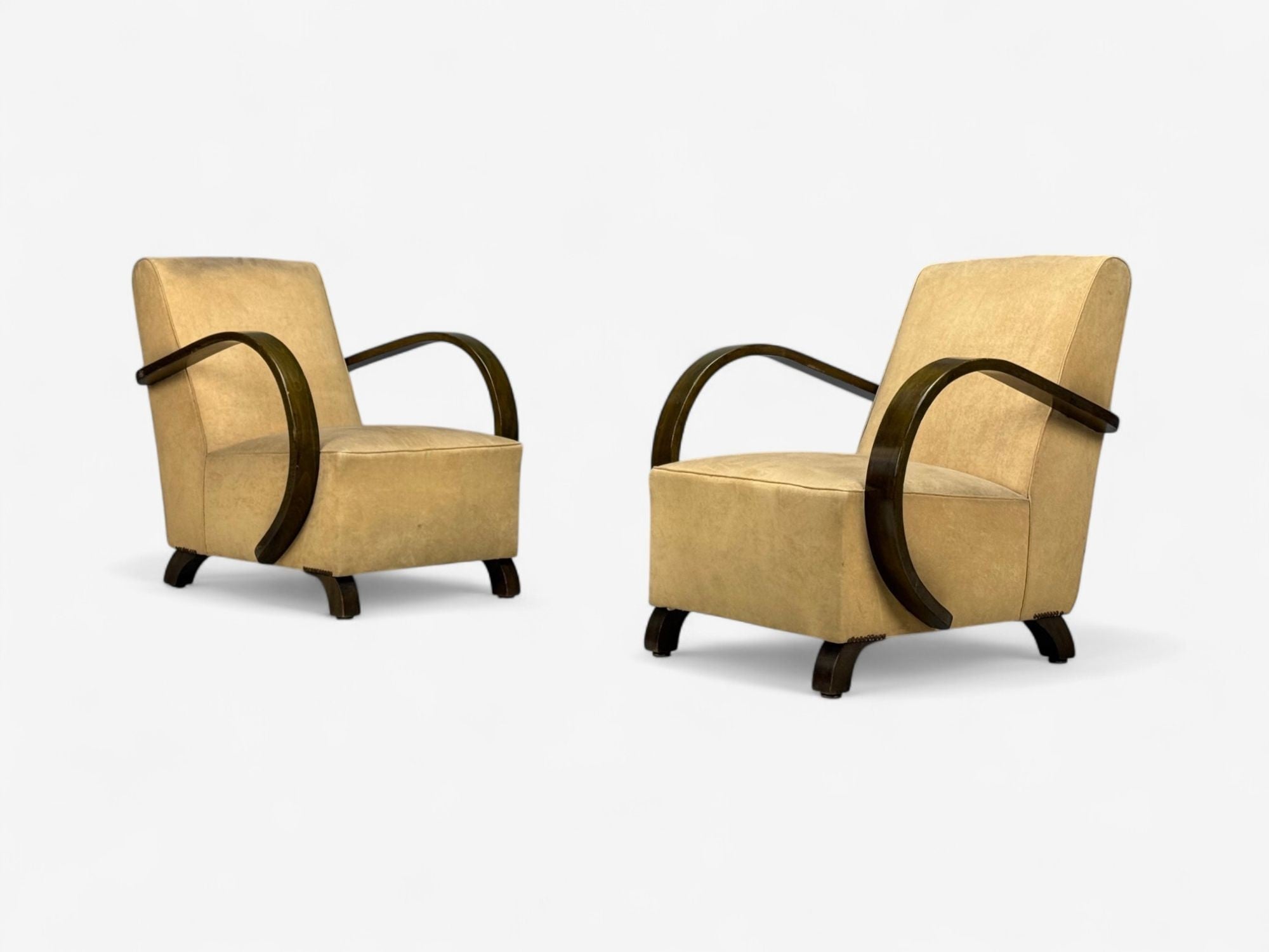 Vittorio Valabrega, Beige Velvet, Bentwood, Lounge Chairs, Italy, 1940s
