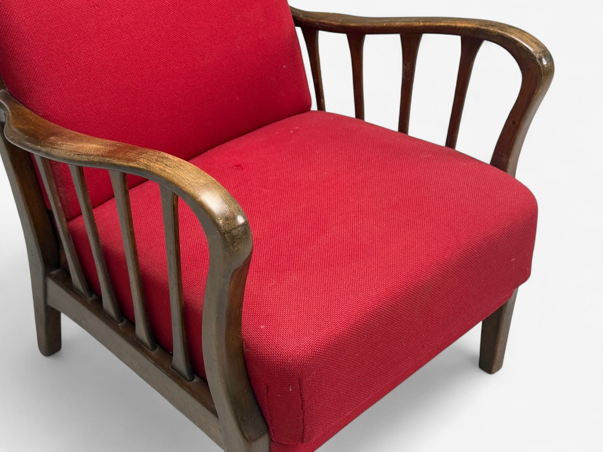 Josef Frank Attribution, Red Fabric, Wood, Denmark, 1950s