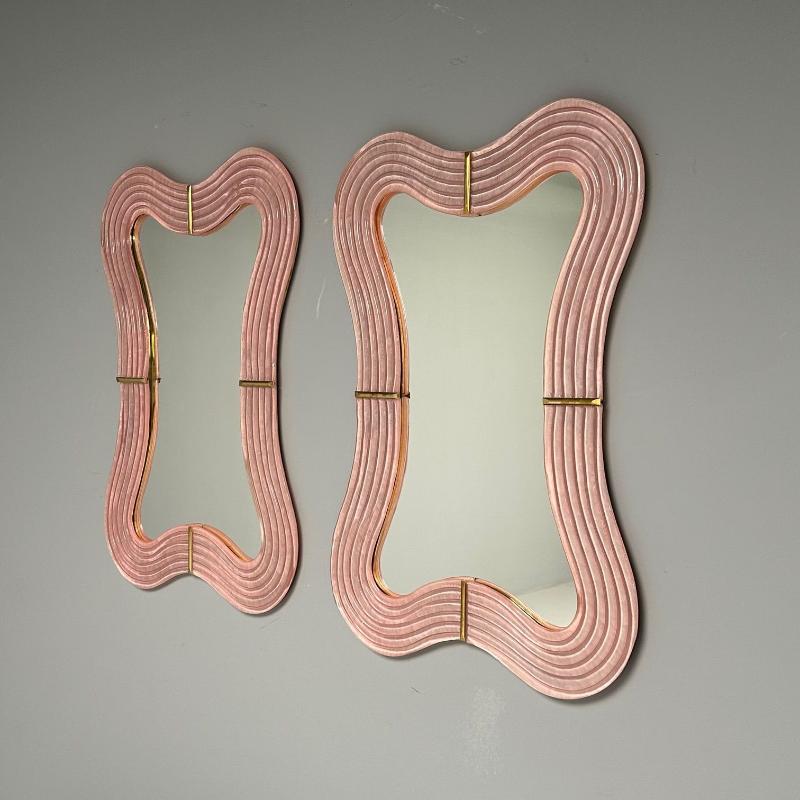 Contemporary, Pink Murano Glass, Brass, Modern Wall Mirrors, Italy, 21st C.
