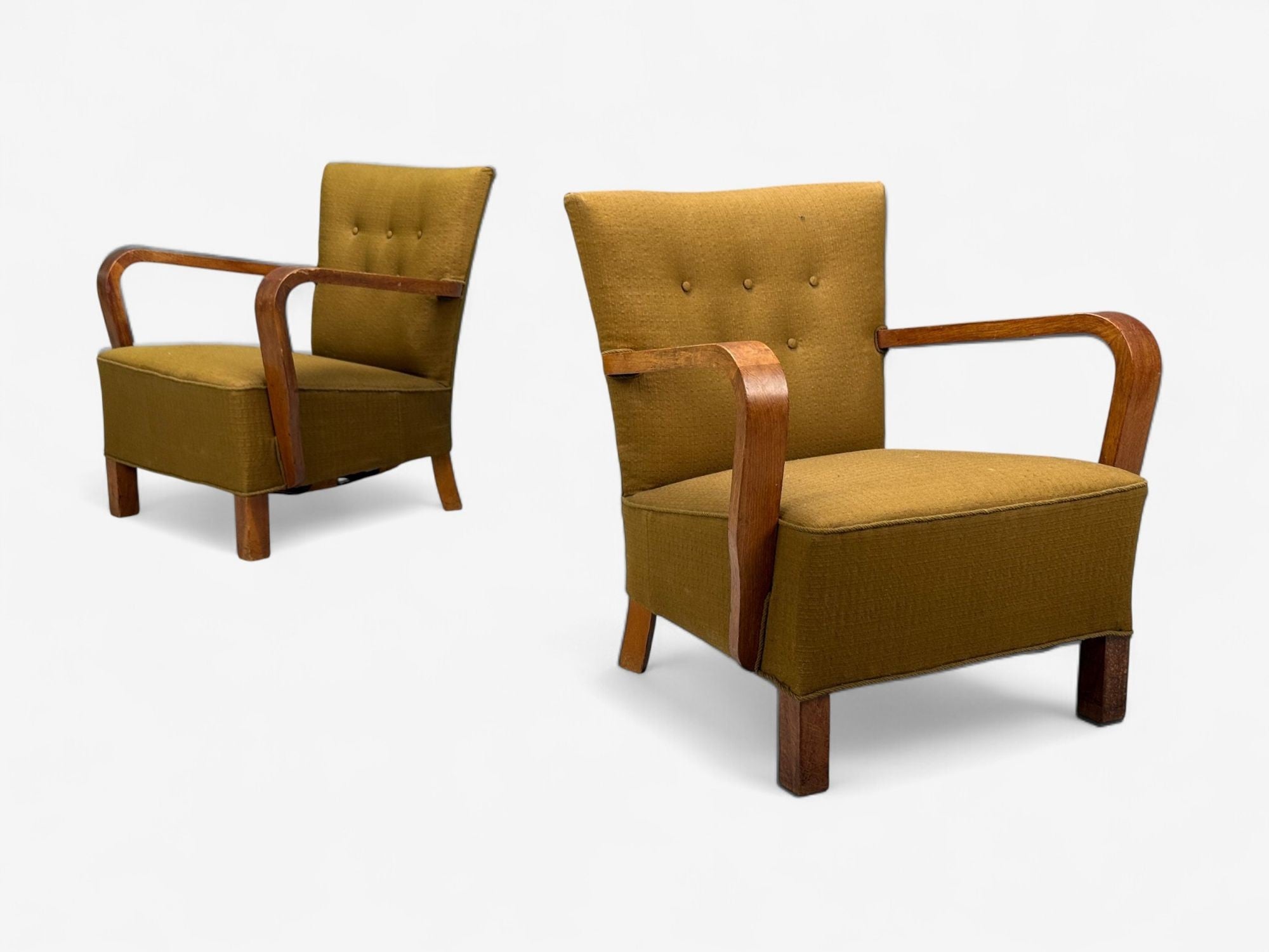 Danish Modern, Bentwood, Fabric, Lounge Chairs, Denmark, 1930s