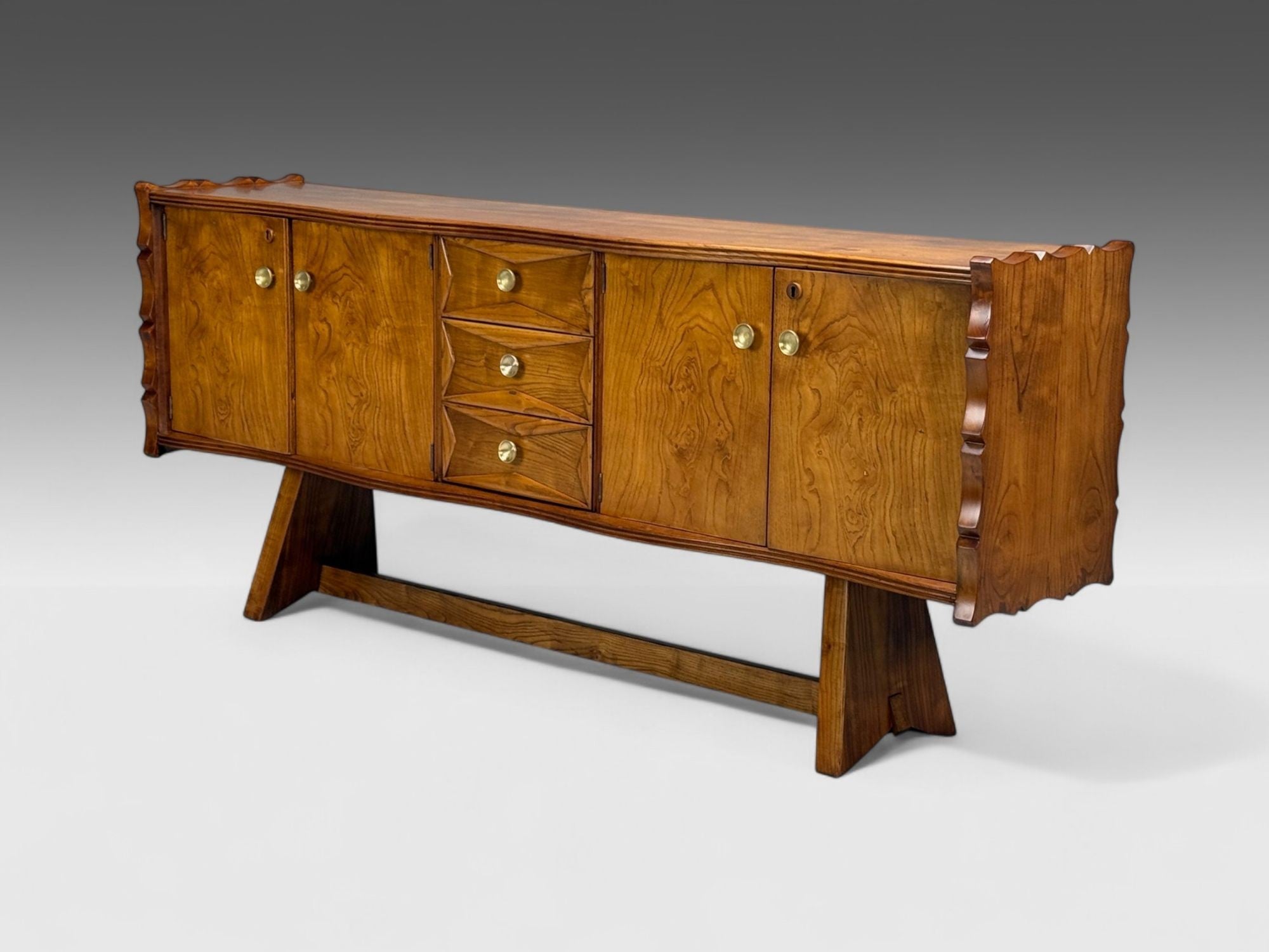 Paolo Buffa, Italian Modern, Cherrywood, Brass, Sideboard, Italy, 1950s