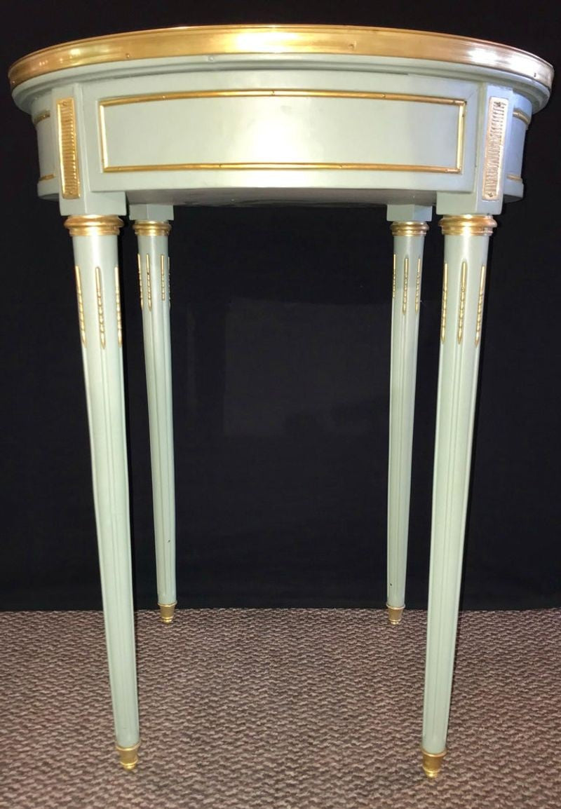 Pair of Paint Decorated Jansen Style Louis XVI End, Side or Bouilliotte Tables