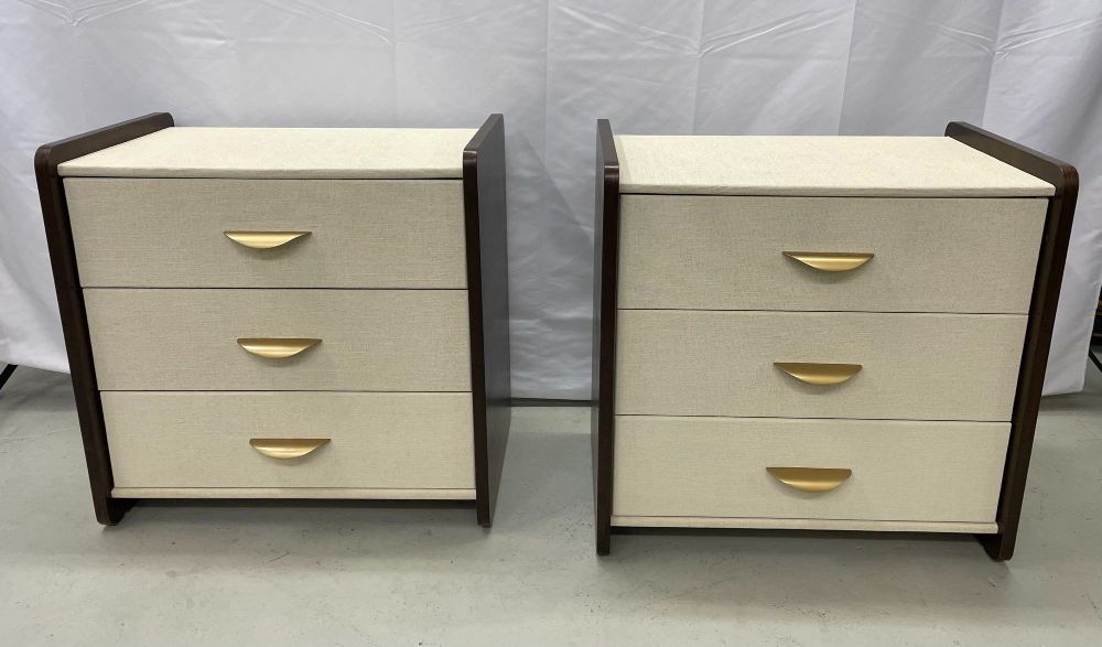 Pair of Modern Linen Chest, Nightstands, Dressers, Walnut, Custom American