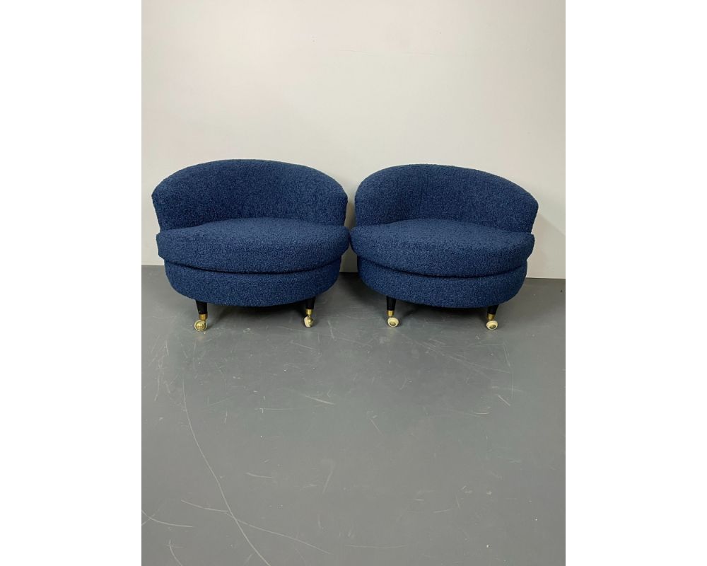 Pair of Mid-Century Rolling Swivel Lounge / Slipper Chairs, Baughman Style