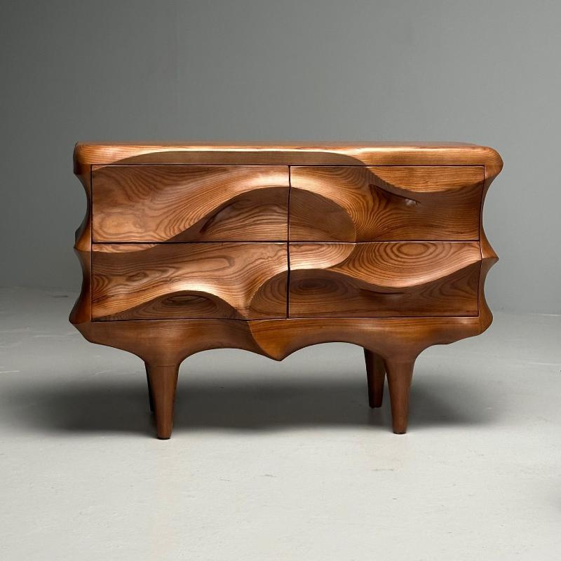 Contemporary, Modern Sculptural Cabinets, Stained Ash Wood, 2024