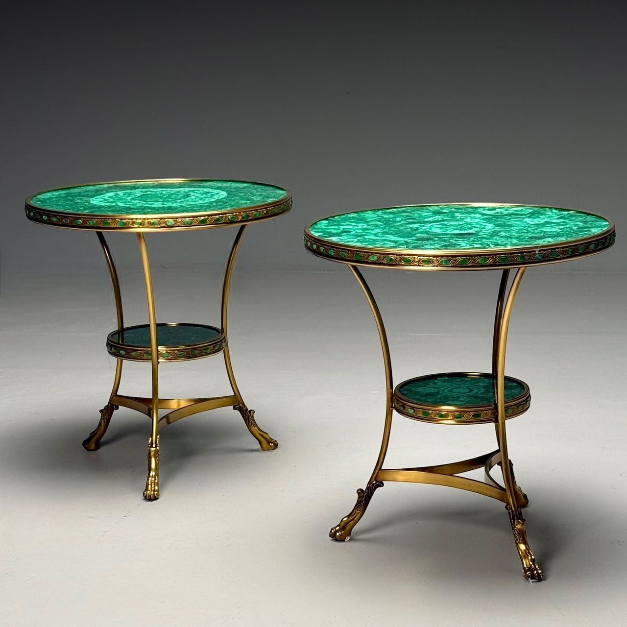Louis XVI Style, Jeweled Gueridons, Malachite, Bronze, France, 20th C.