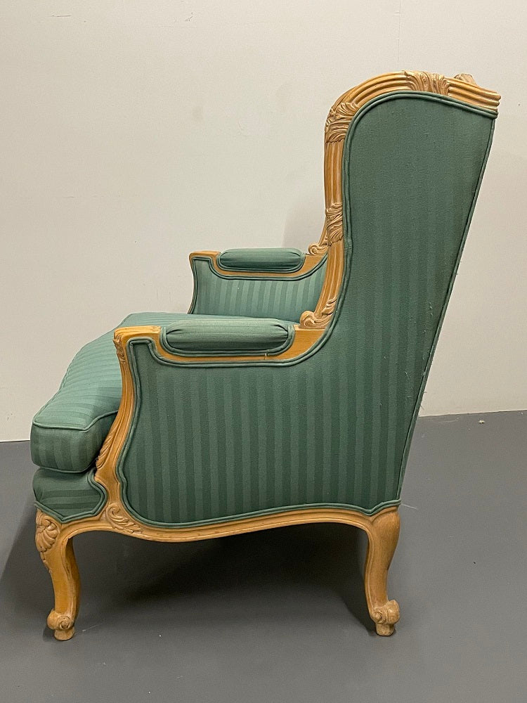 Pair of Louis XV Style Lounge or Wing Chairs, Carved, Large