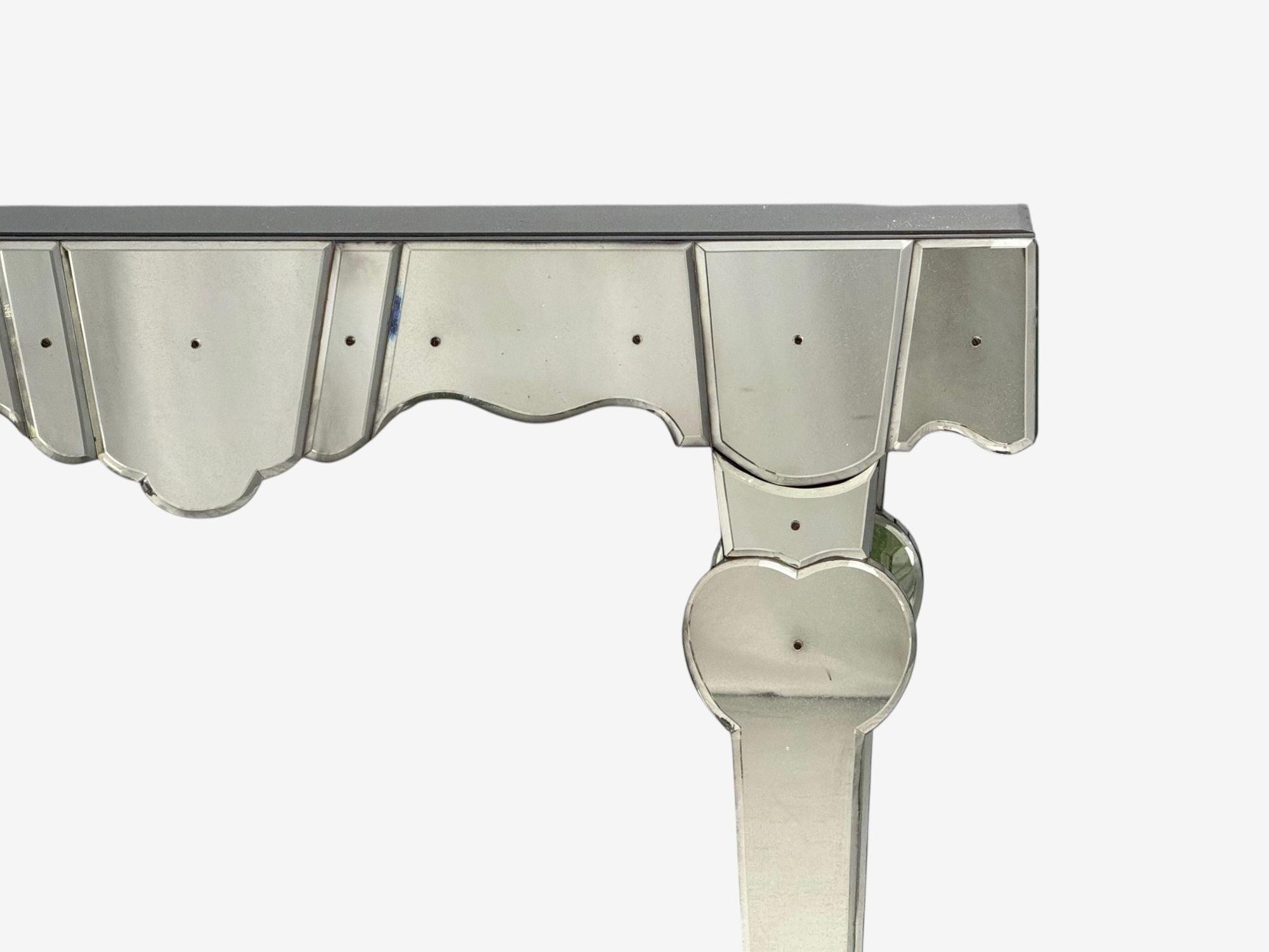 French Art Deco Style, Antique Glass, Painted Wood, Mirrored Console Tables