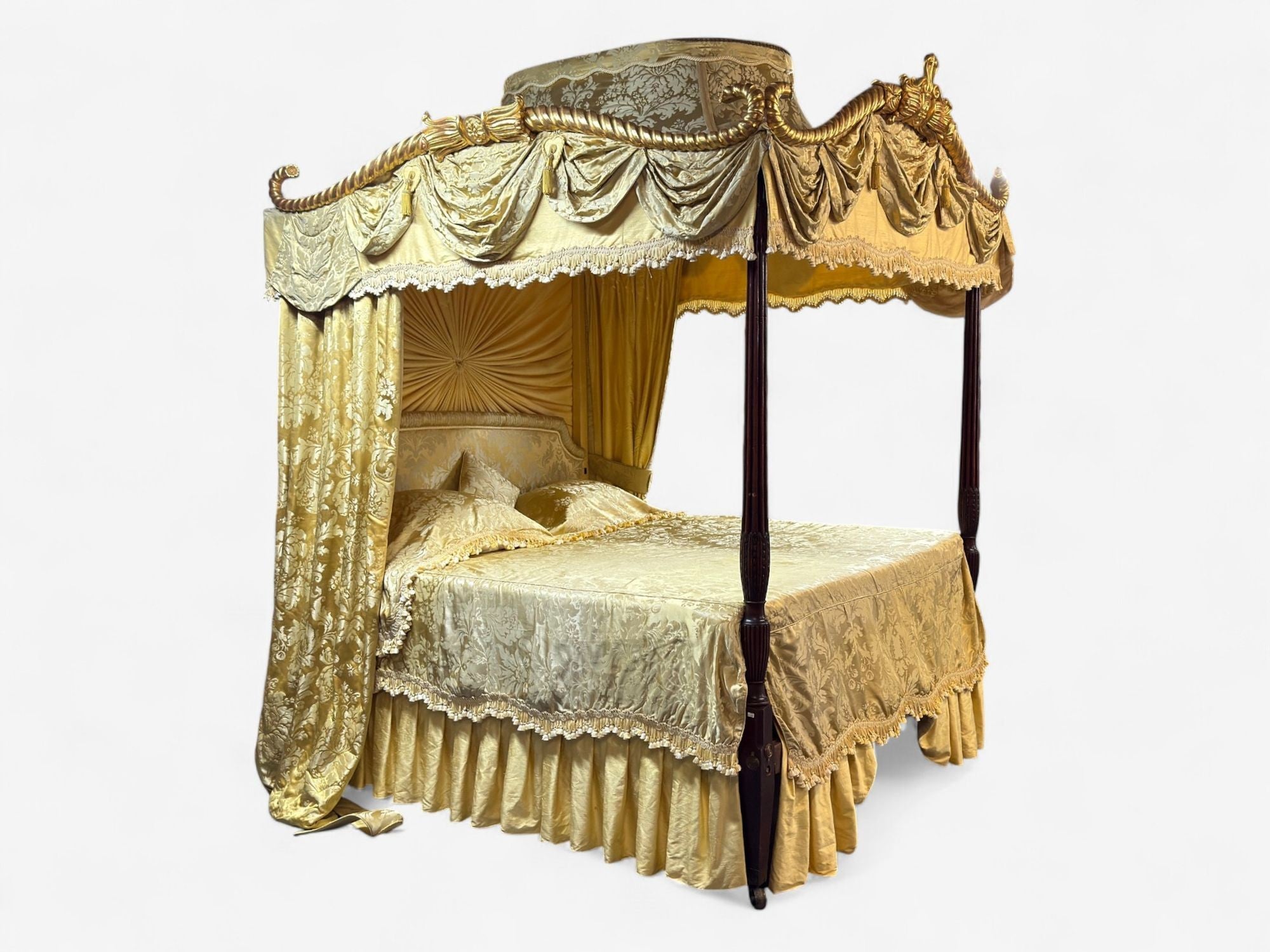 George III, Mahogany, Gilt-Wood, Silk, Canopy Bed, England c. 1880s