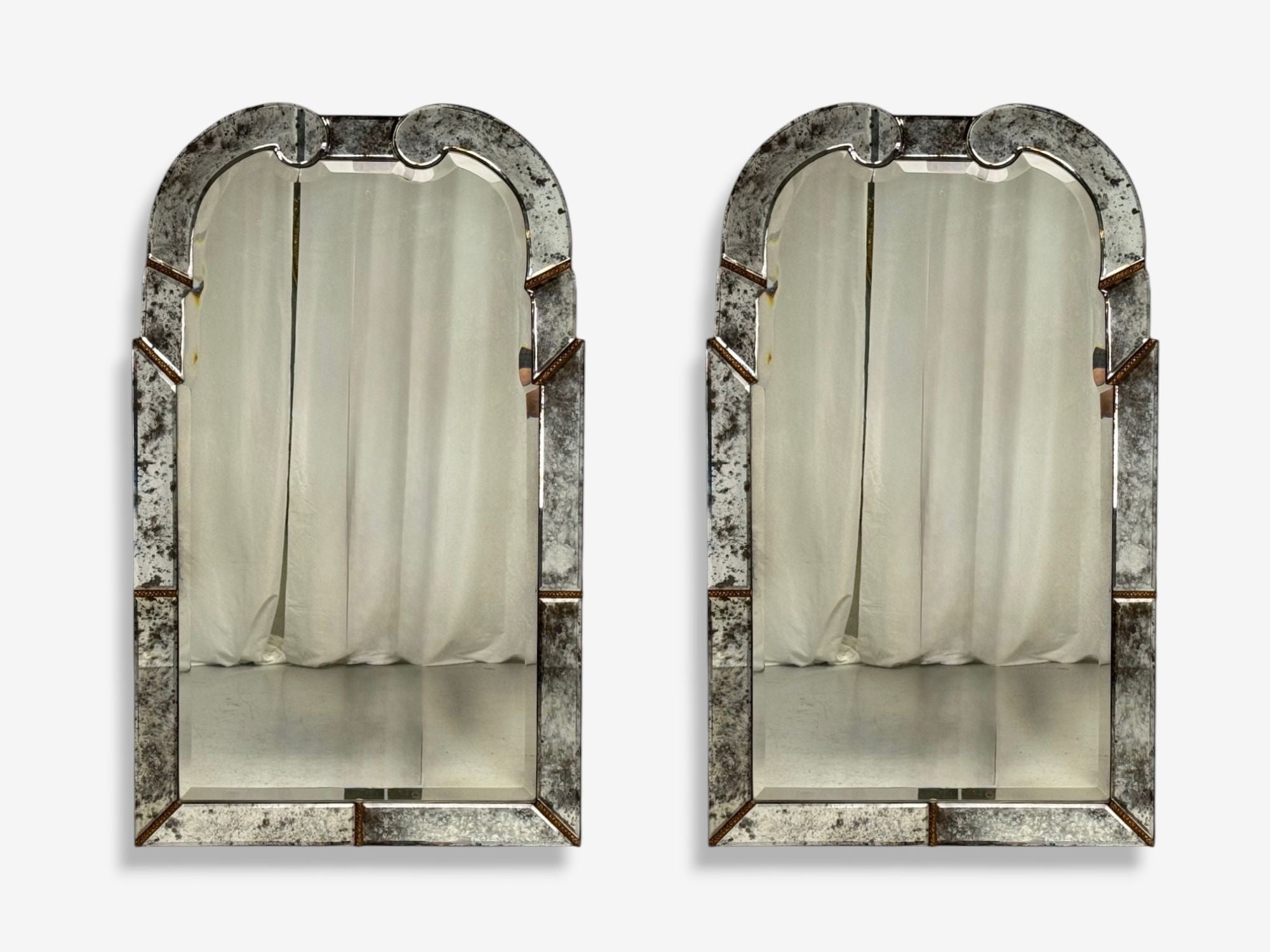 Art Deco Style, Silver Antiqued Beveled Glass, Venetian Wall Mirrors, 21st C.