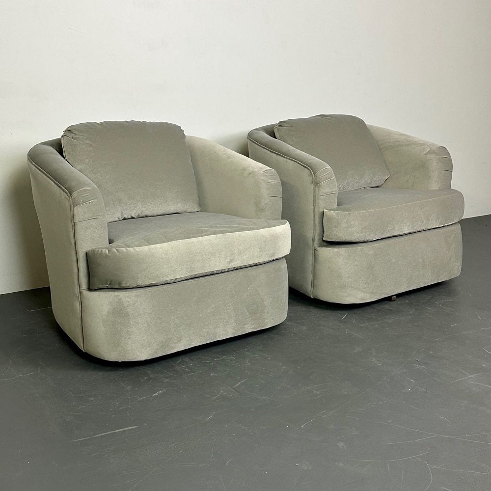 Pair of Velvet Mid-Century Modern Milo Baughman Style Swivel / Lounge Chairs