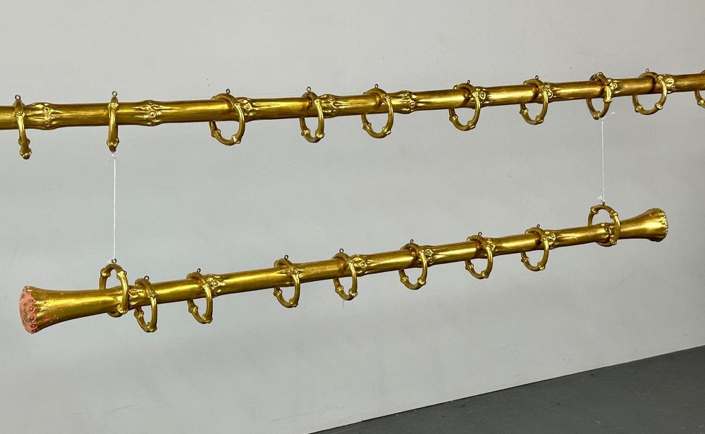 Set Two Custom Hollywood Regency Curtain Rods by Joseph Biuno, Handmade, 23Kt
