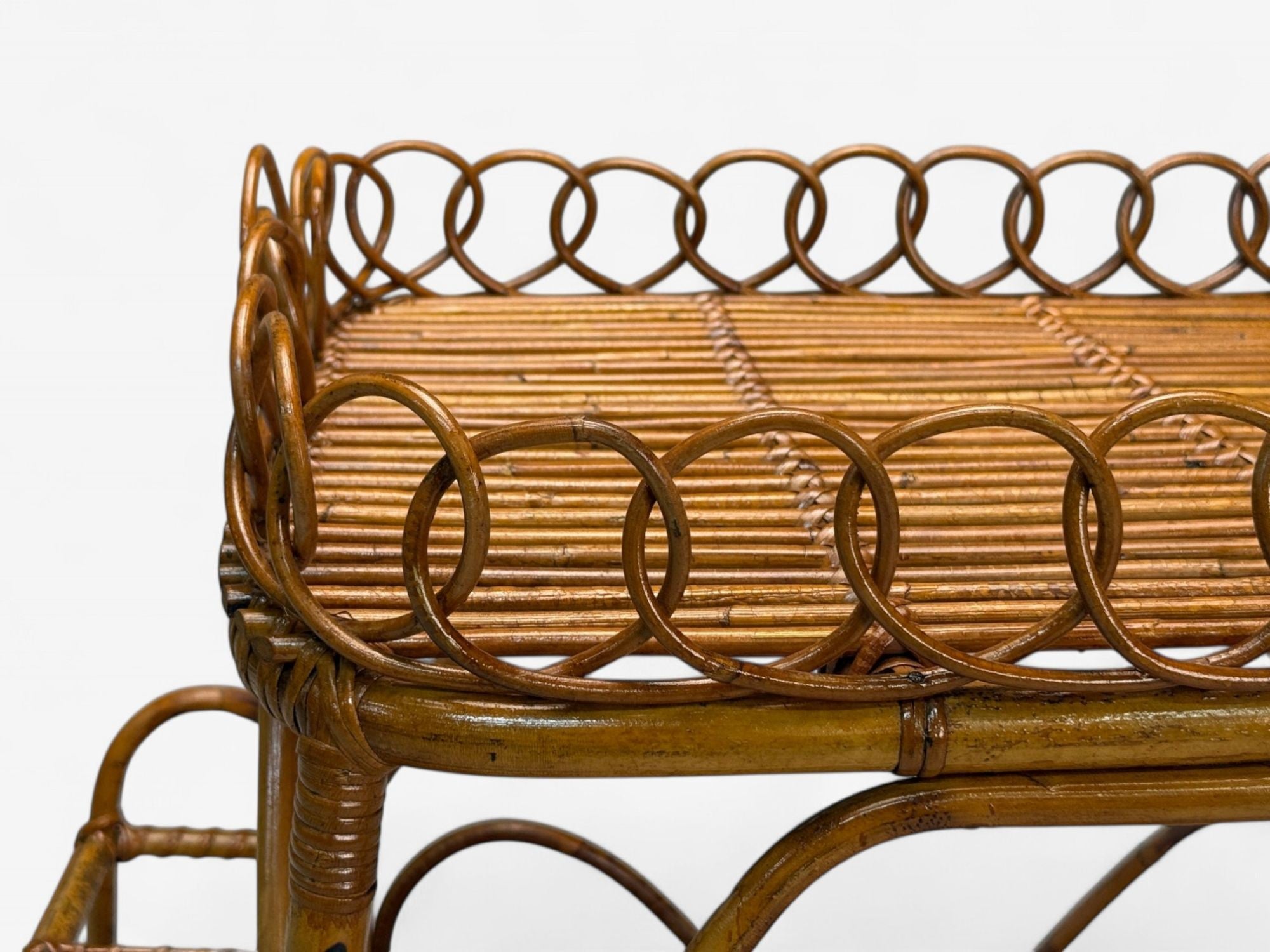 Italian Modern, Bamboo, Rattan, Metal, Bar Cart, Italy, 1960s