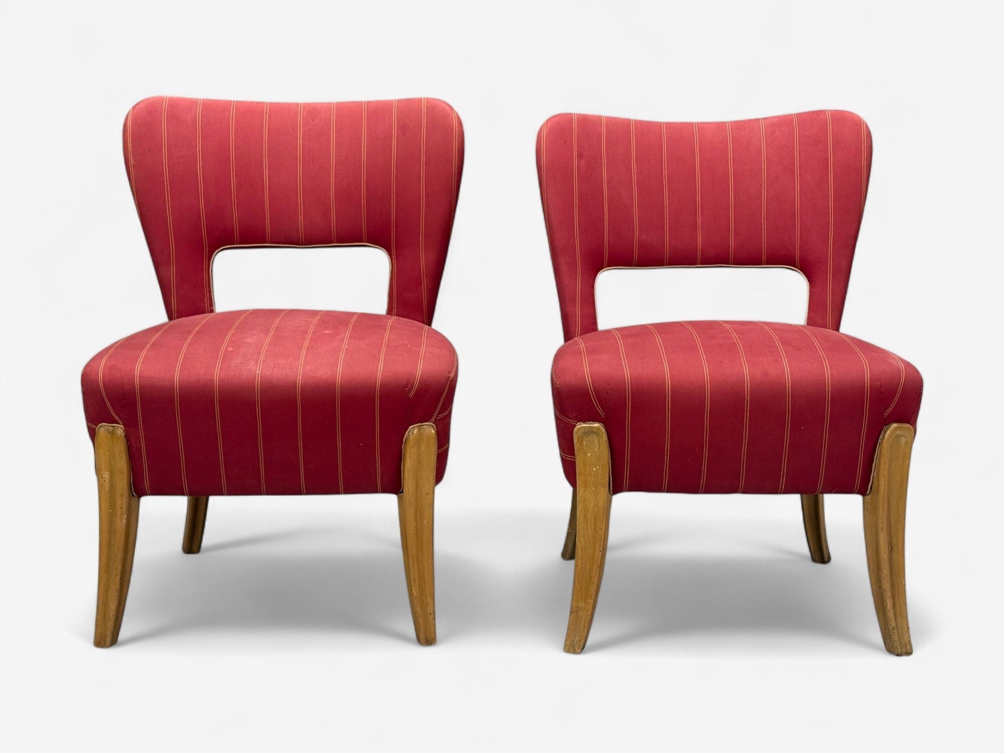 Pier Luigi Colli, Maple, Red Fabric, Low Lounge Chairs, Italy, 1950s