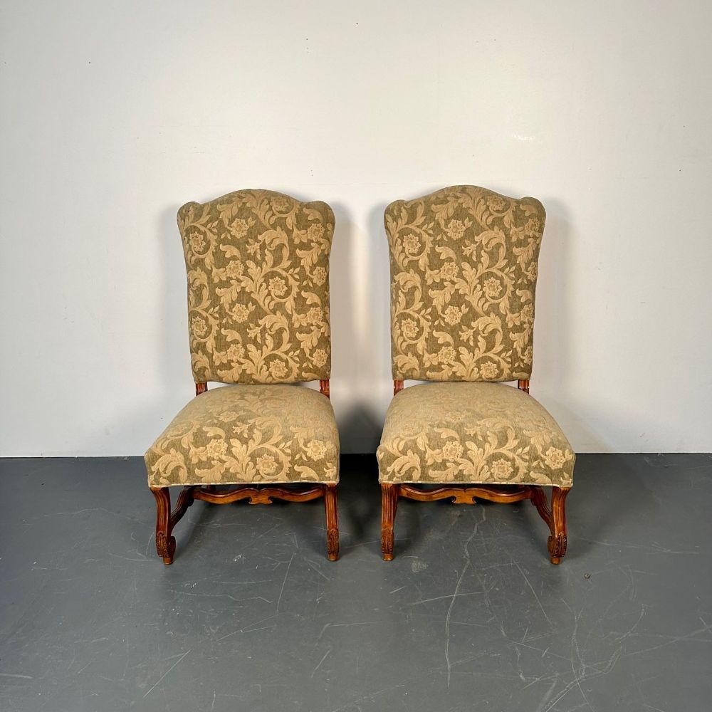 Pair of Jacobean Throne Chairs, King and Queen, Fine Fabric