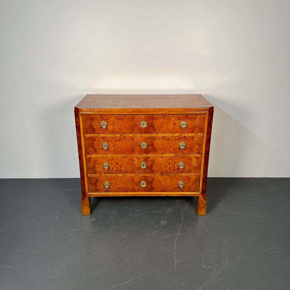 Refinished Biedermeier Four Drawer Satin Birch Chest, Dresser or Commode, 1850s