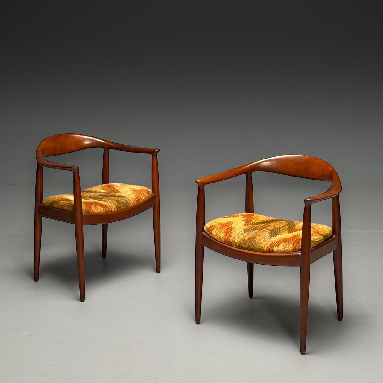 Hans Wegner Style, Danish Mid-Century Modern, Four Dining Arm Chairs, 1950s