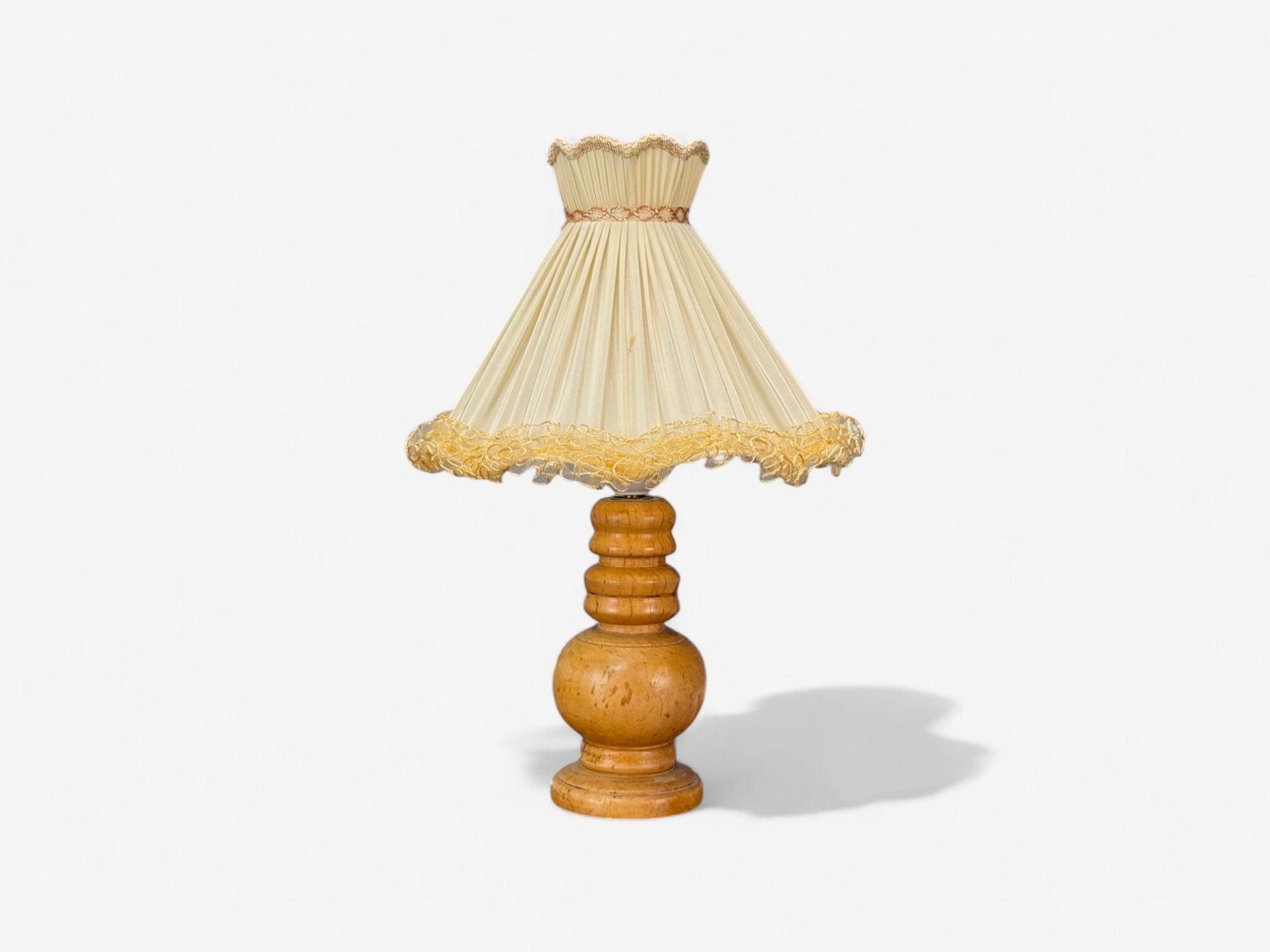 Swedish Modern, Turned Birch, Silk, Table Lamp, Sweden, 1960s