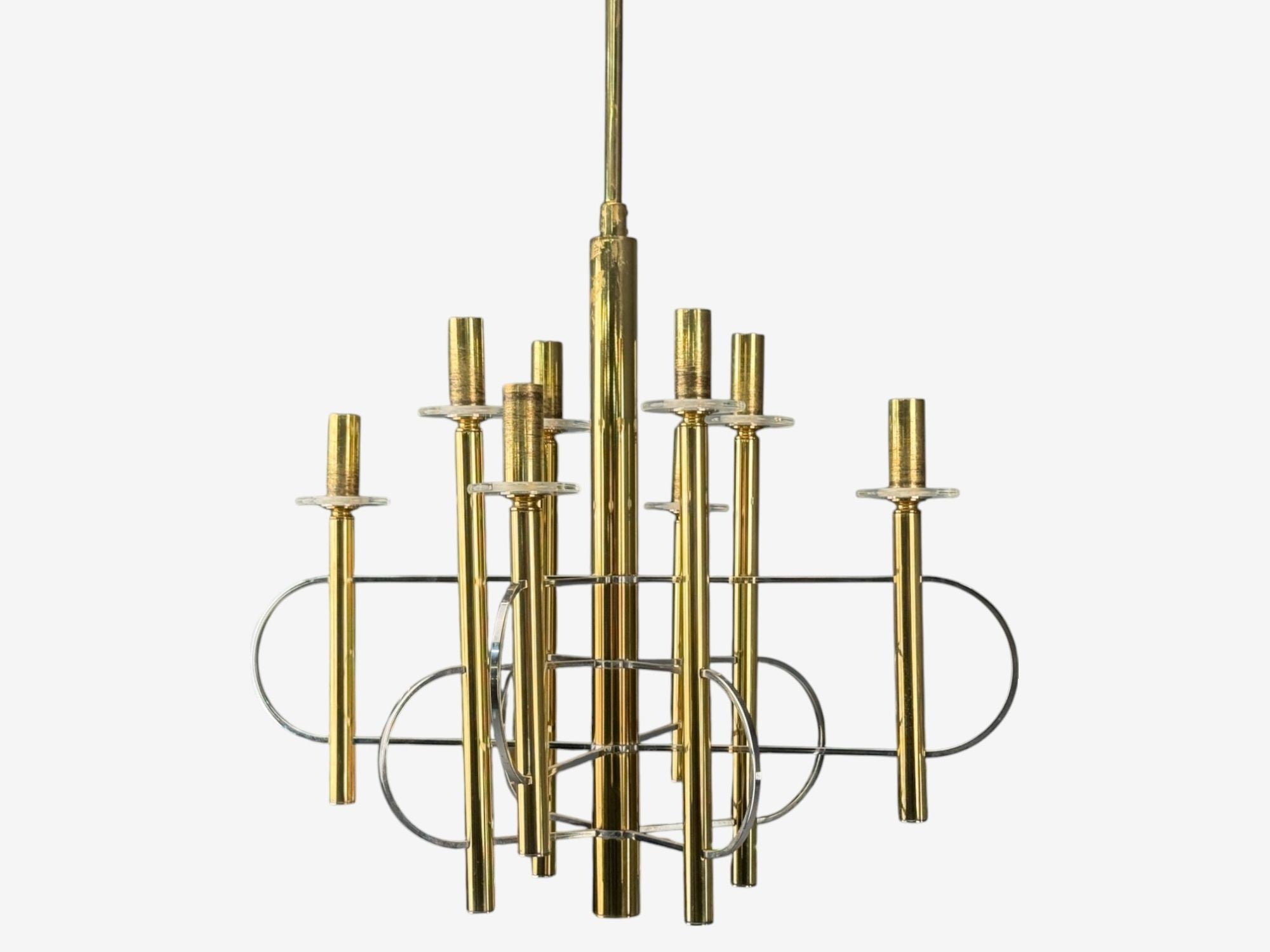 Gaetano Sciolari, Brass, Metal, Glass, Pendant Lights, Italy, 1970s