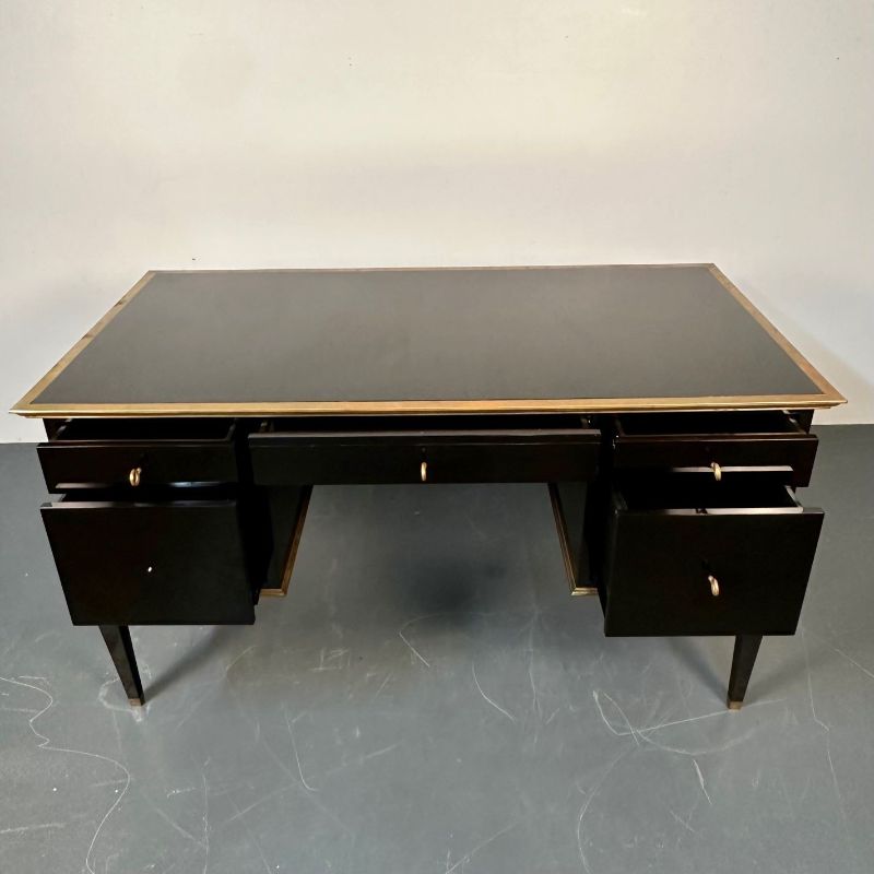 French Hollywood Regency Style Ebony Lacquer Executive Desk / Writing Table