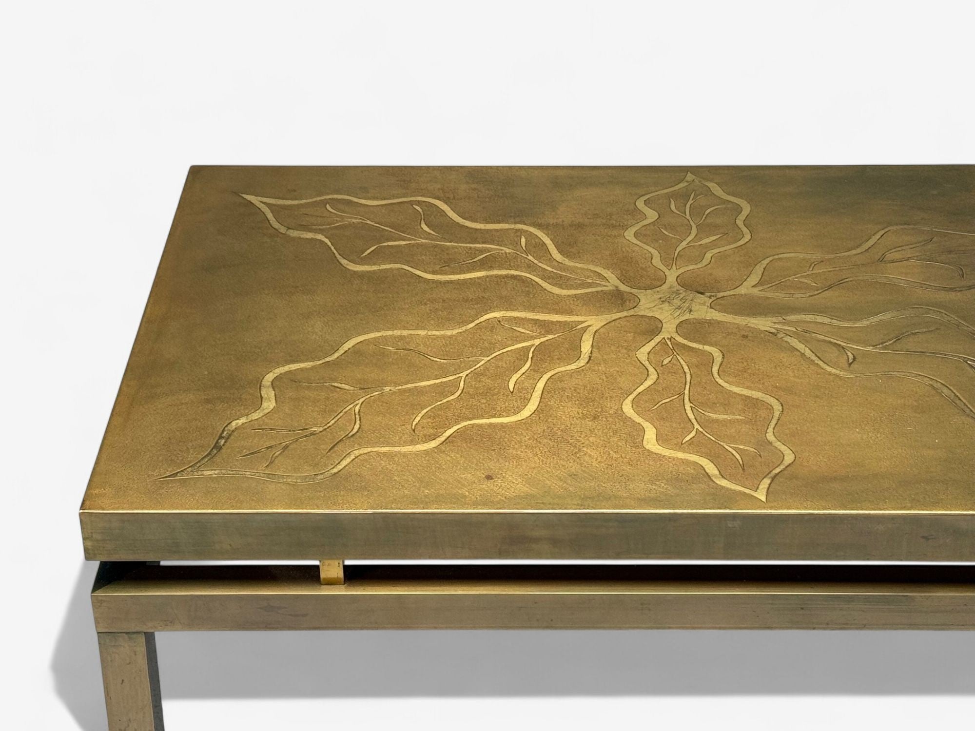 Willy Daro, Engraved Brass, Coffee Table, Belgium, 1970s