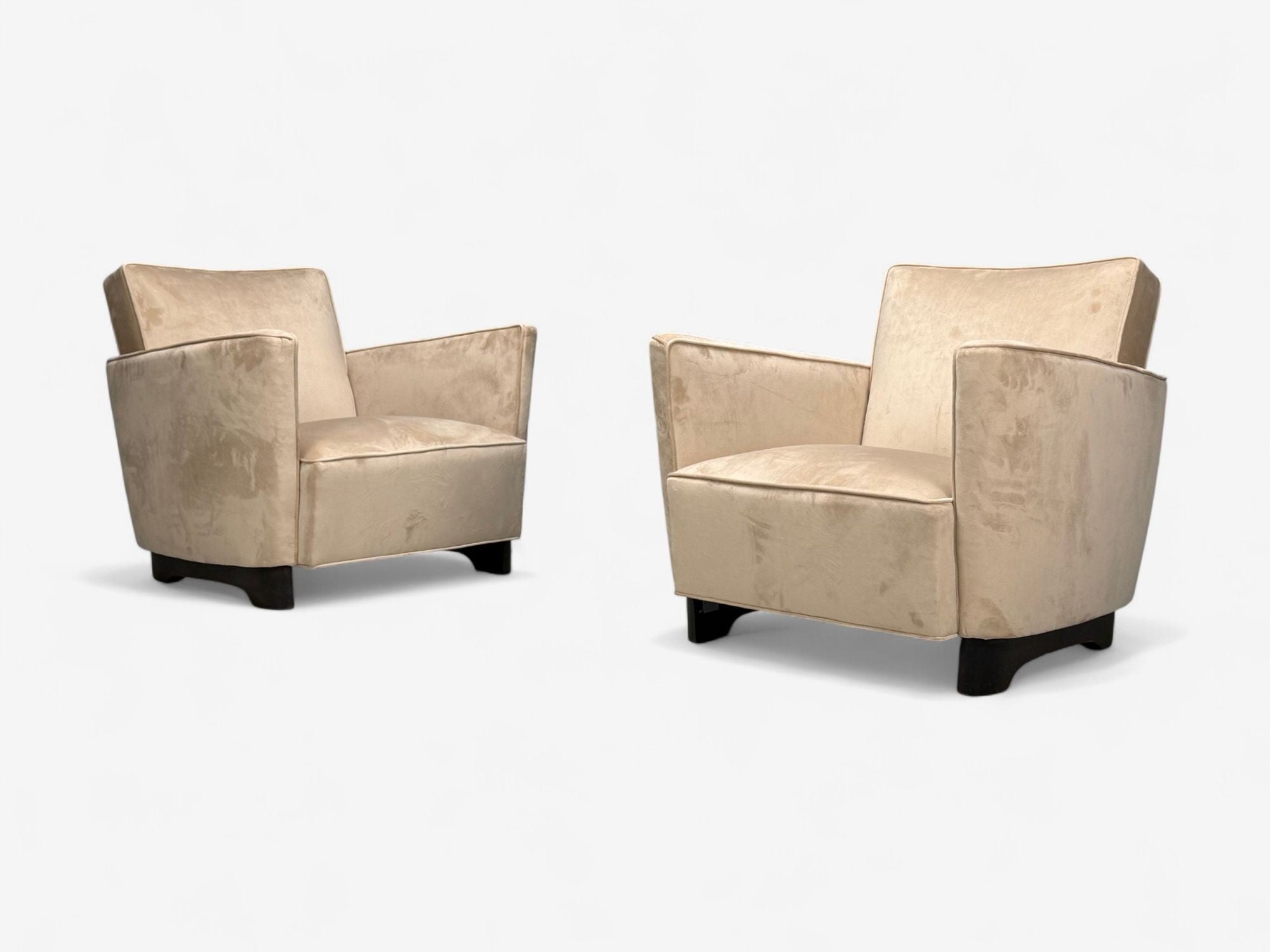 Slagelse Mobelfabrik, Beige Velvet, Beech, Lounge Chairs, Denmark, 1940s