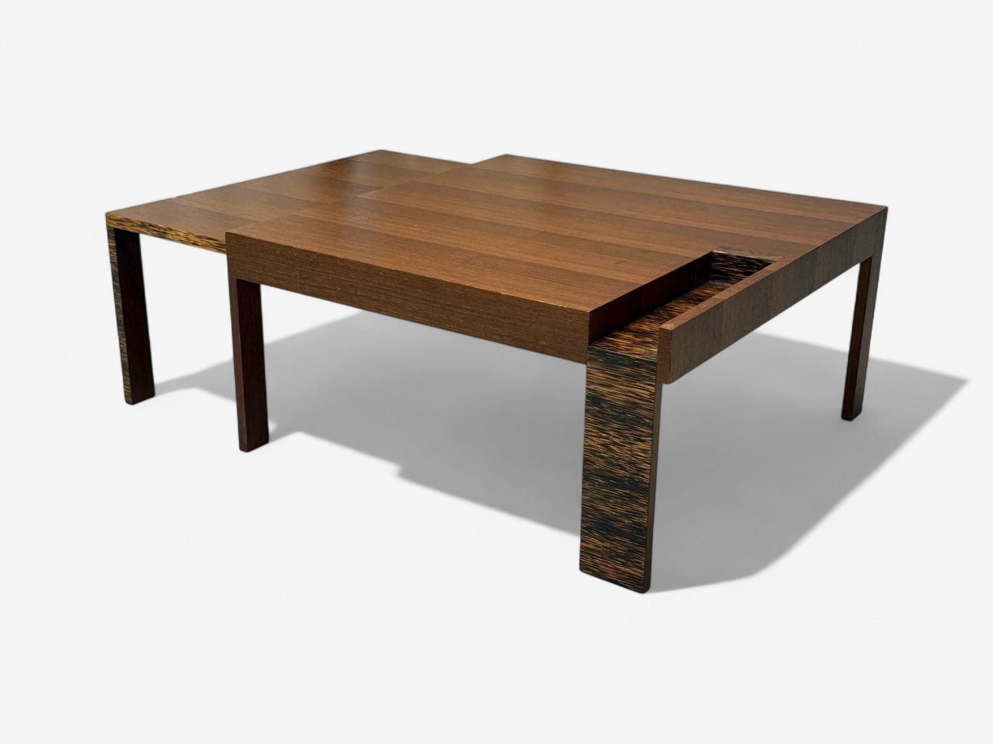 French Art Deco, Wood, Palm Veneer, Expandable Coffee Table, France, 1960s