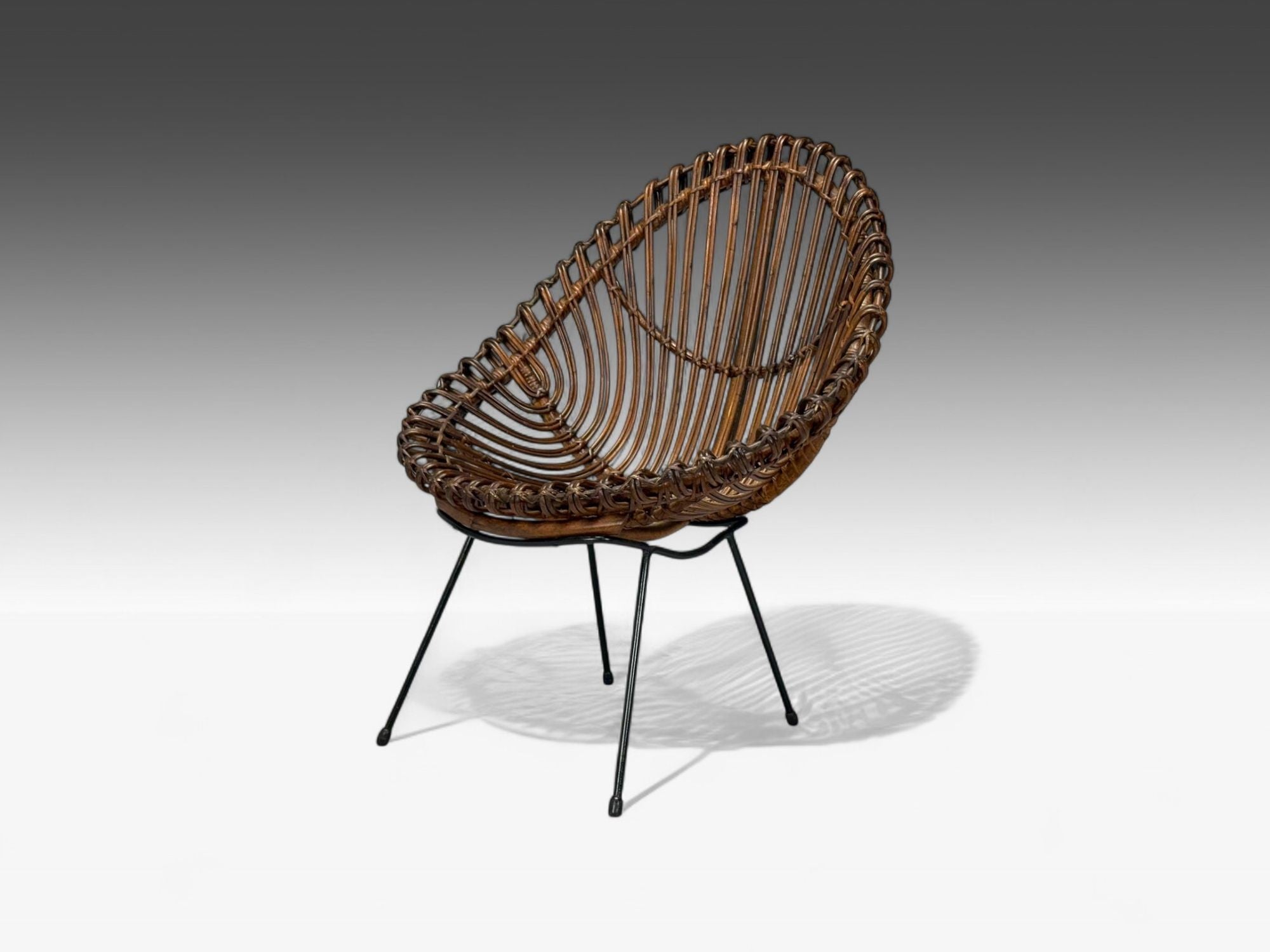 Italian Modern, Metal, Bamboo, Rattan, Lounge Chairs, Italy, 1950s