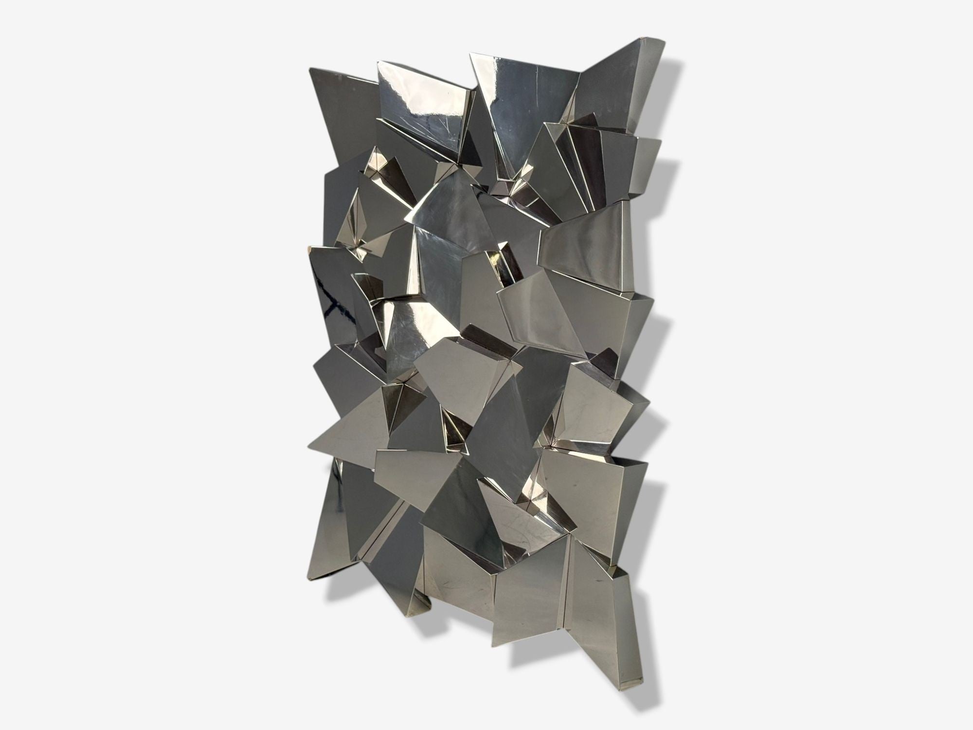 Brutalist Style, Geometric Chrome Wall Mirror, American, 2010s