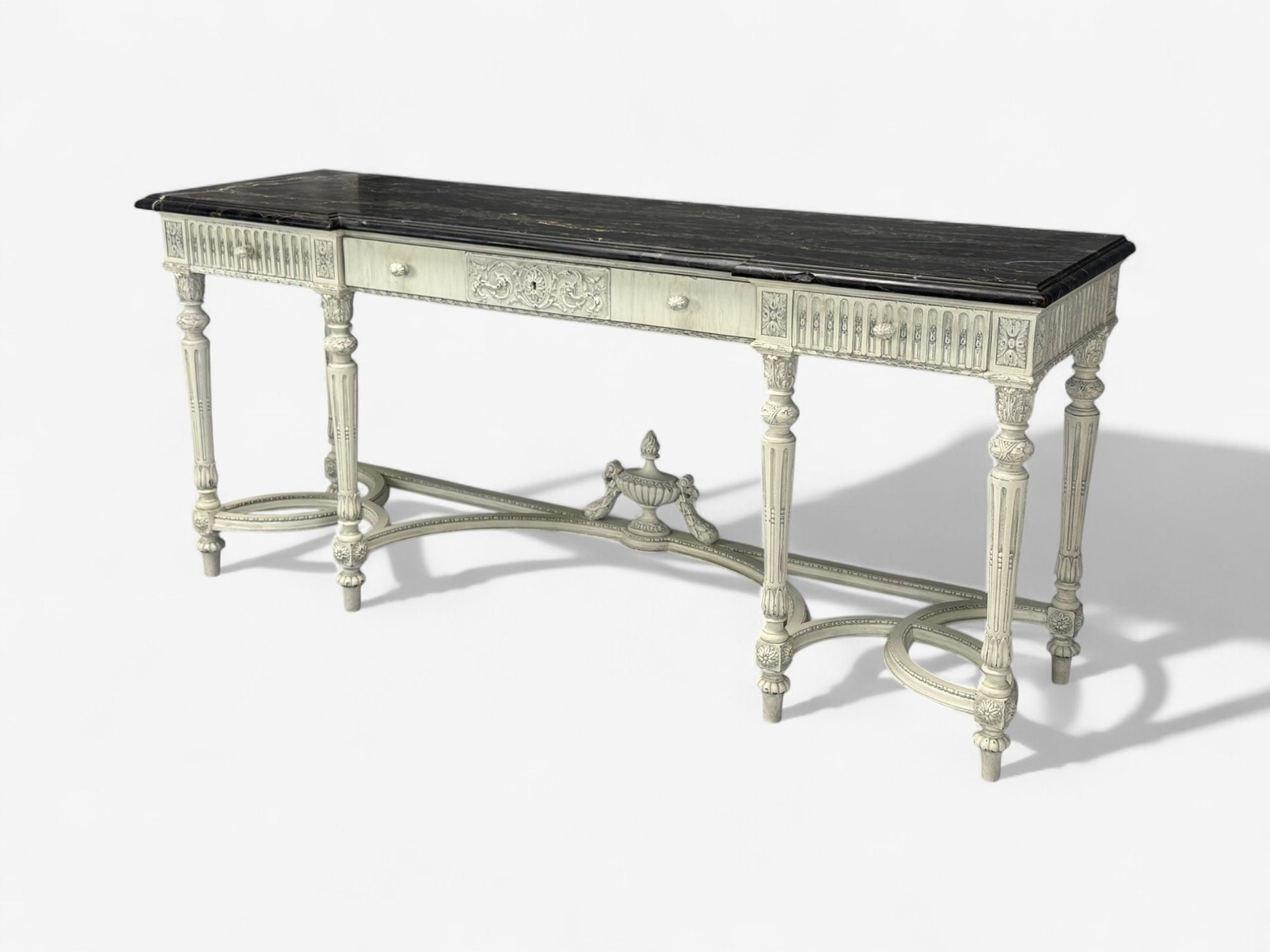 Gustavian Louis XVI Style, White Painted Console Table, France, Marble, 1910