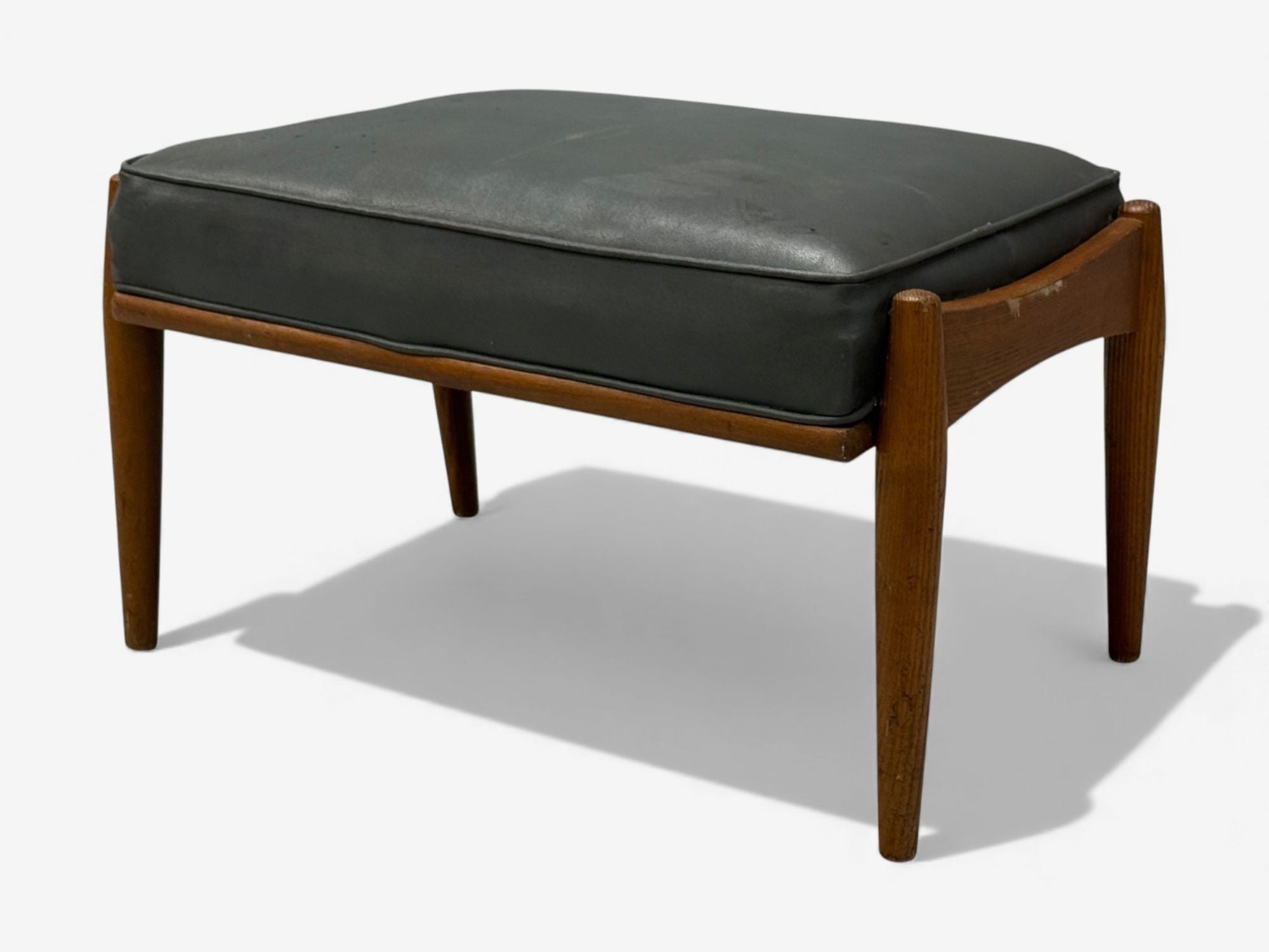 Danish Modern, Gray Leatherette, Walnut, Footstool, Denmark, 1950s