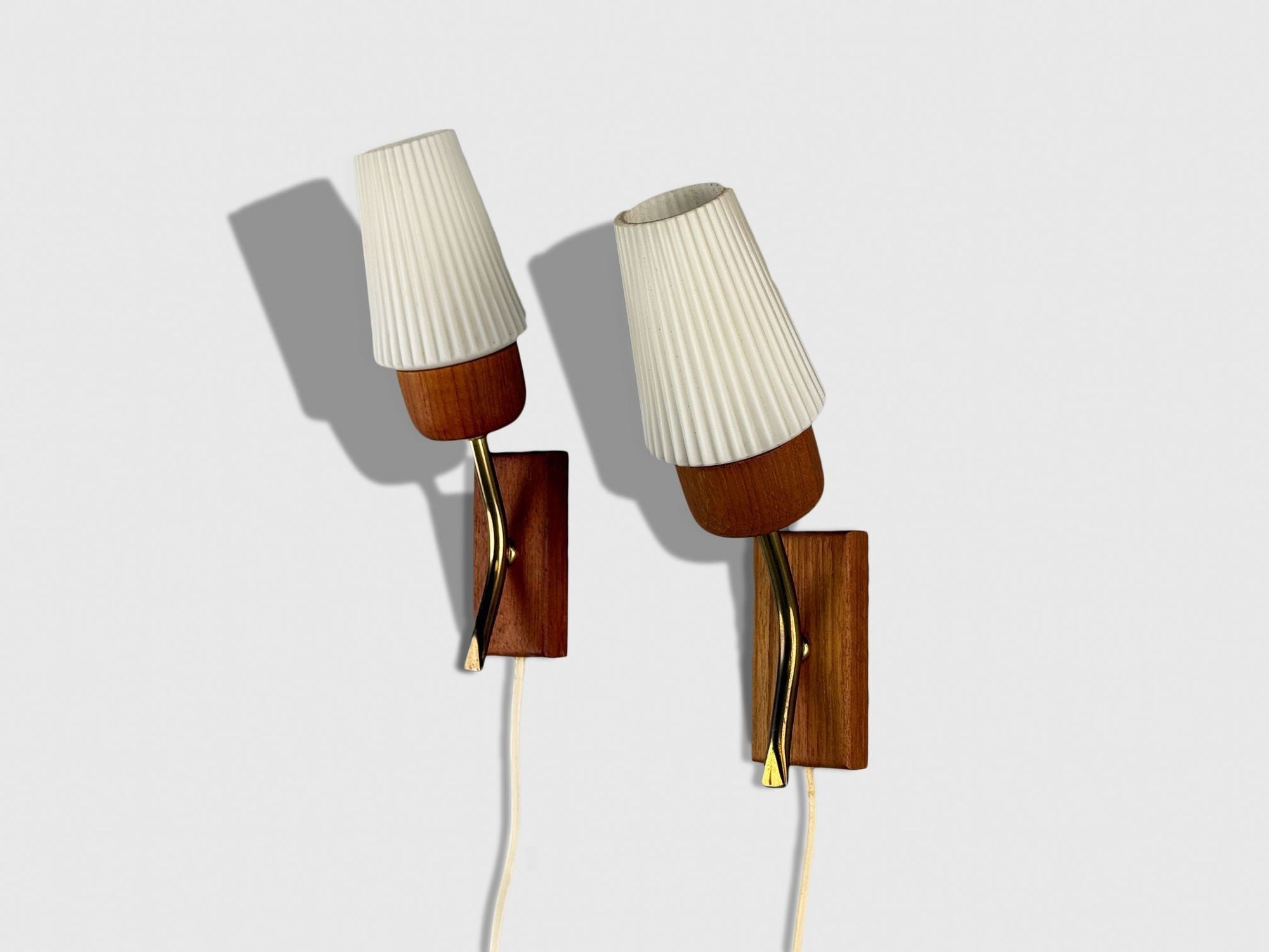 Swedish Modern, Teak, Brass, Glass, Wall Lights, Sweden, 1960s