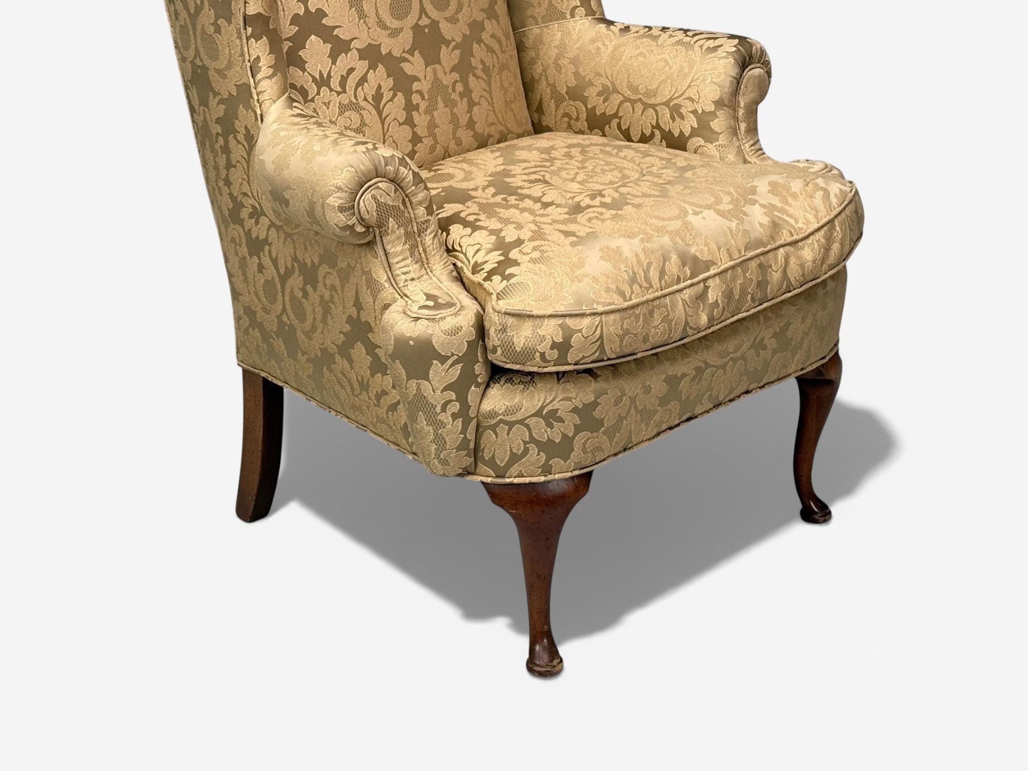 Queen Anne, Wingback Chair, Fabric, Mahogany, England, 19th c.
