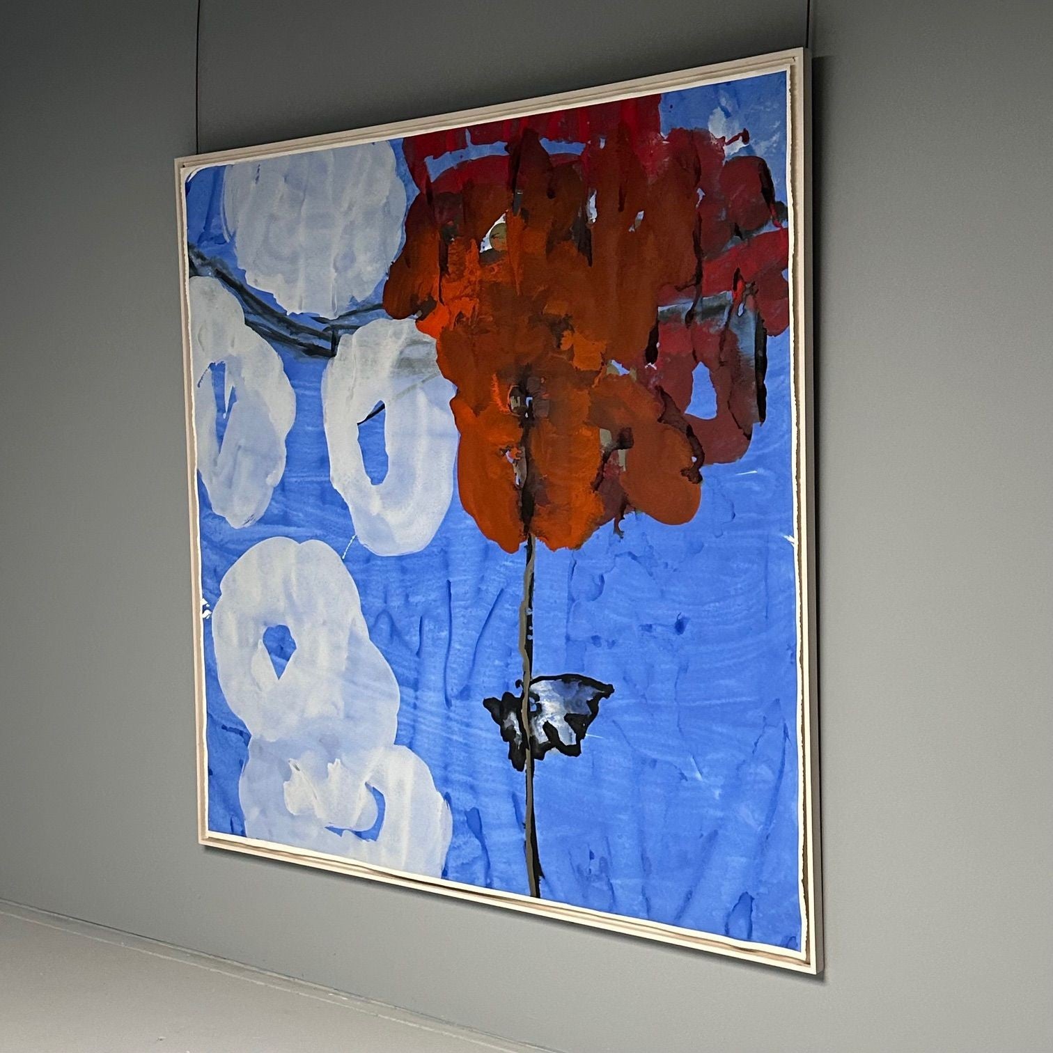 Modern, Large Watercolor, Abstract Blue Sky, Floating, Framed, c. 1990s